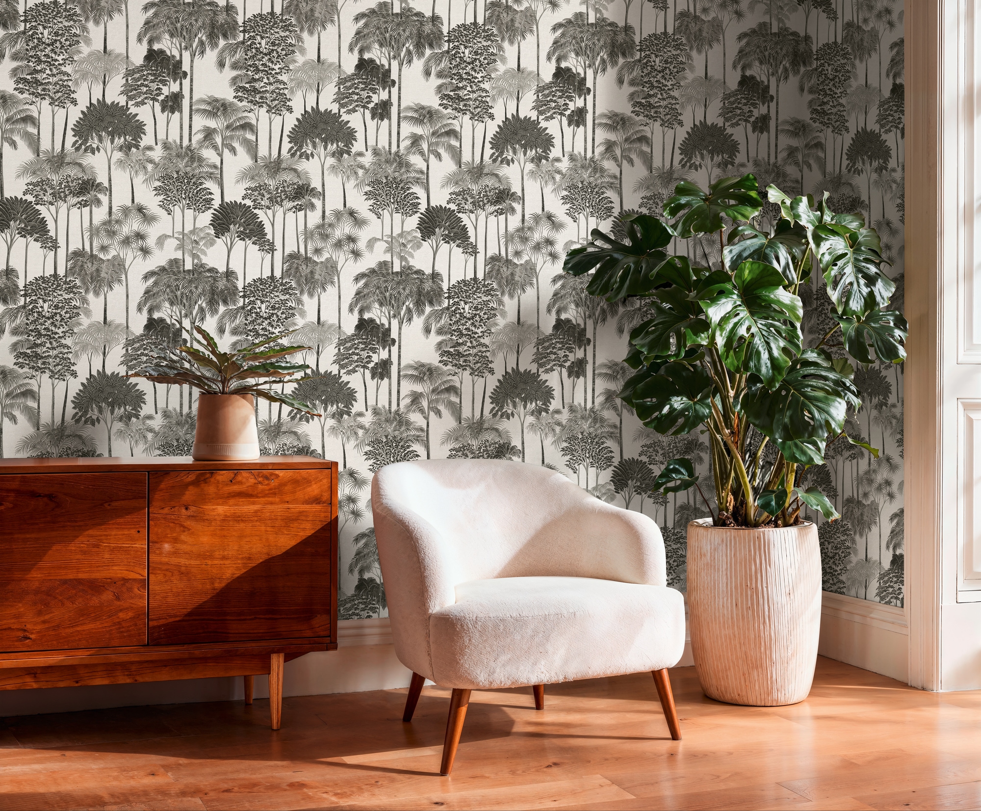 A.S. Création Vliestapete "Cuba II Golden Forest" Retro floral tropisch leicht strukturiert Dezentes Waldmotiv mit stilisierten Bäumen und sanfter Tiefe