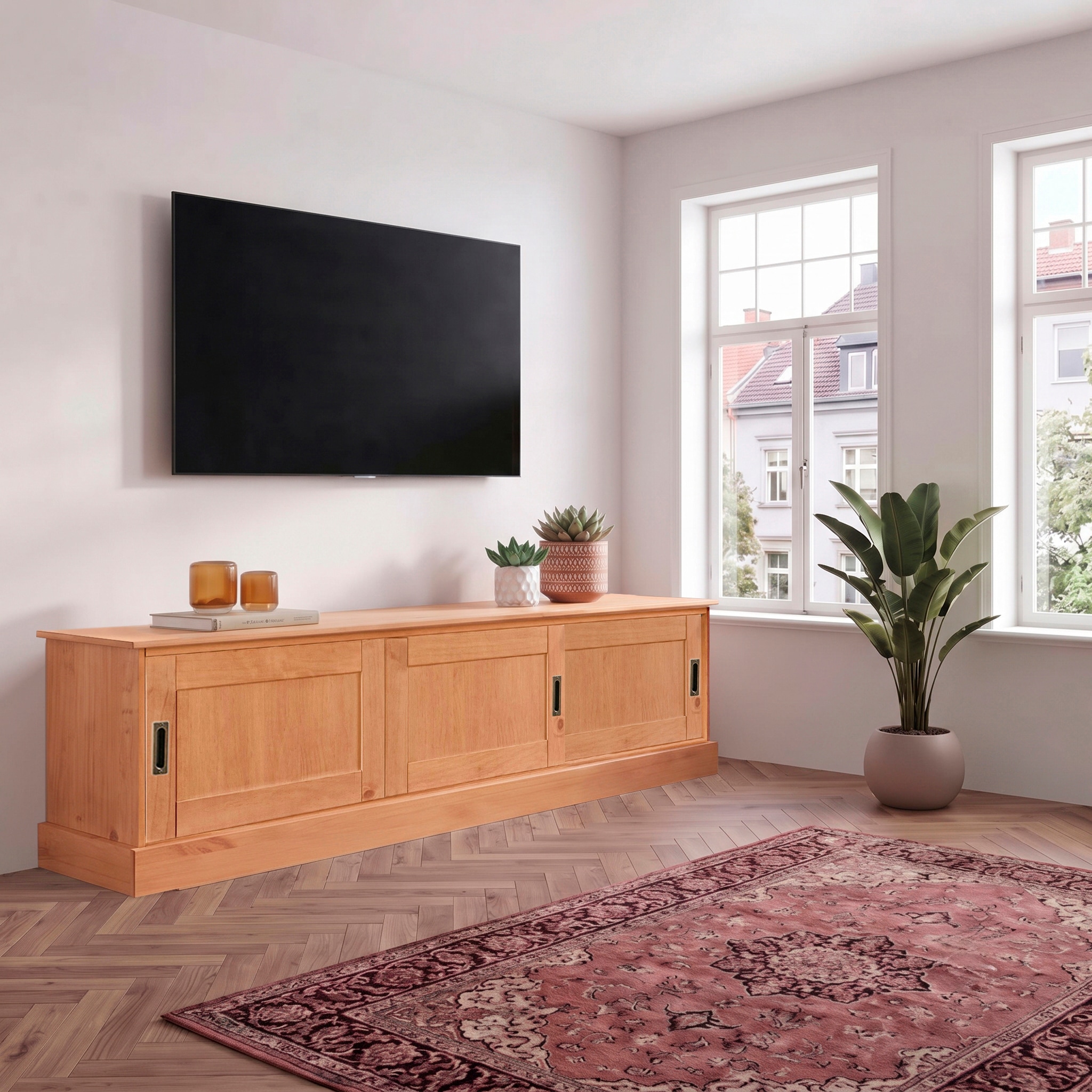 OTTO home Lowboard »Schröder« Kommode mit 3 Schiebetüren, aus massivem Kiefernholz