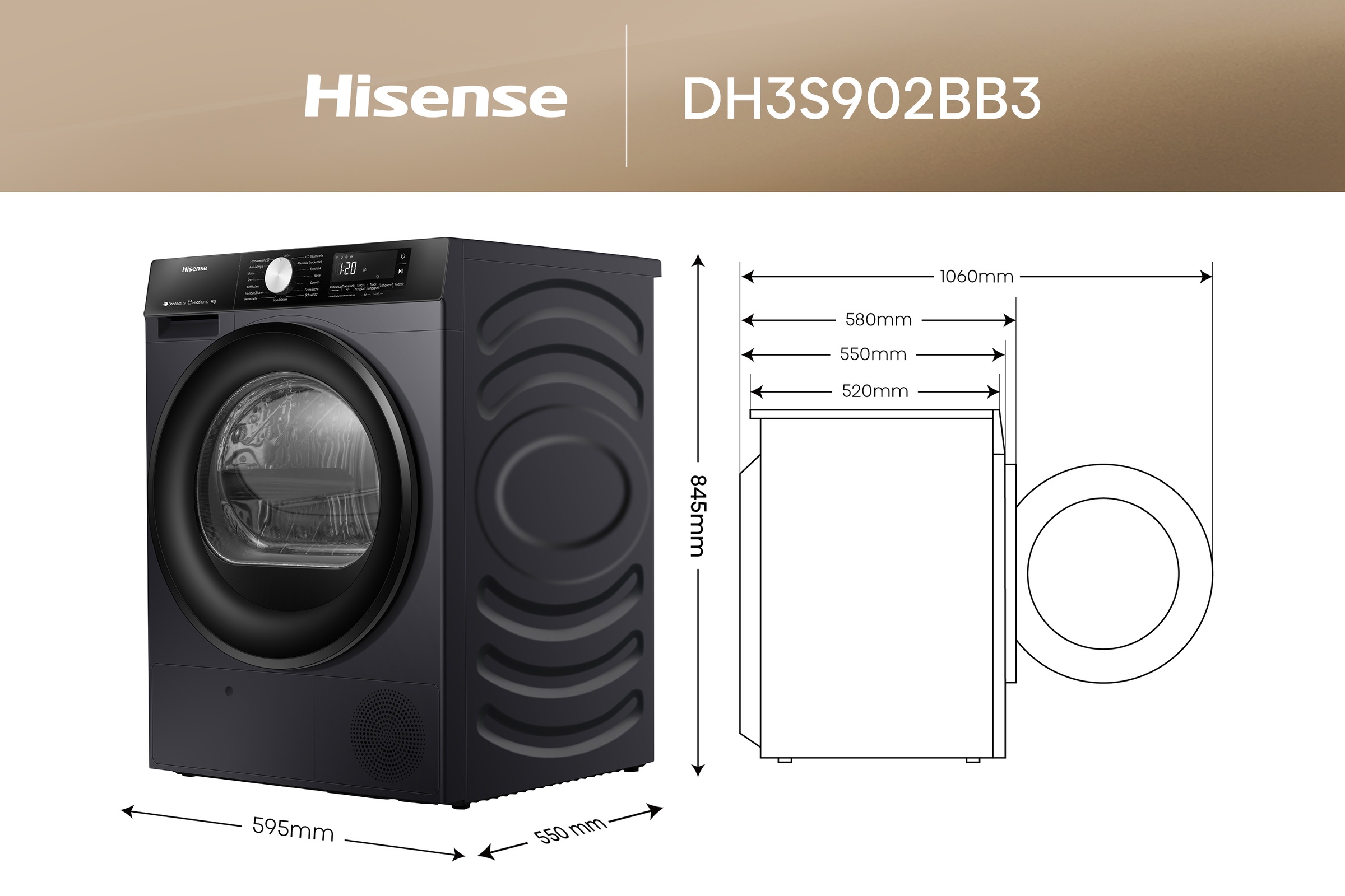 Hisense Wärmepumpentrockner »DH3S902B«, 9 kg