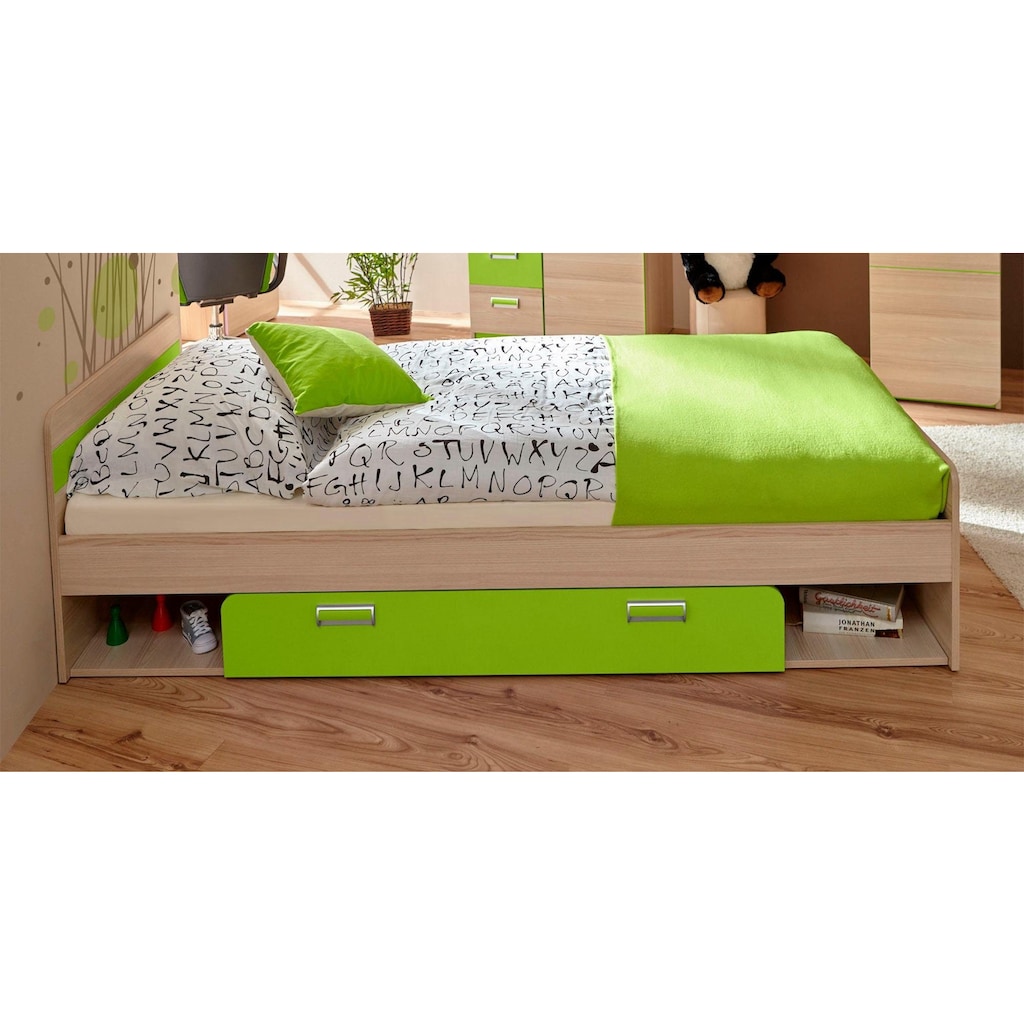 Ticaa Jugendzimmer-Set »Lori«, (Set, 6 St., Bett, Schrank, Schreibtisch, Standregal, Wandregal, Nachttisch)