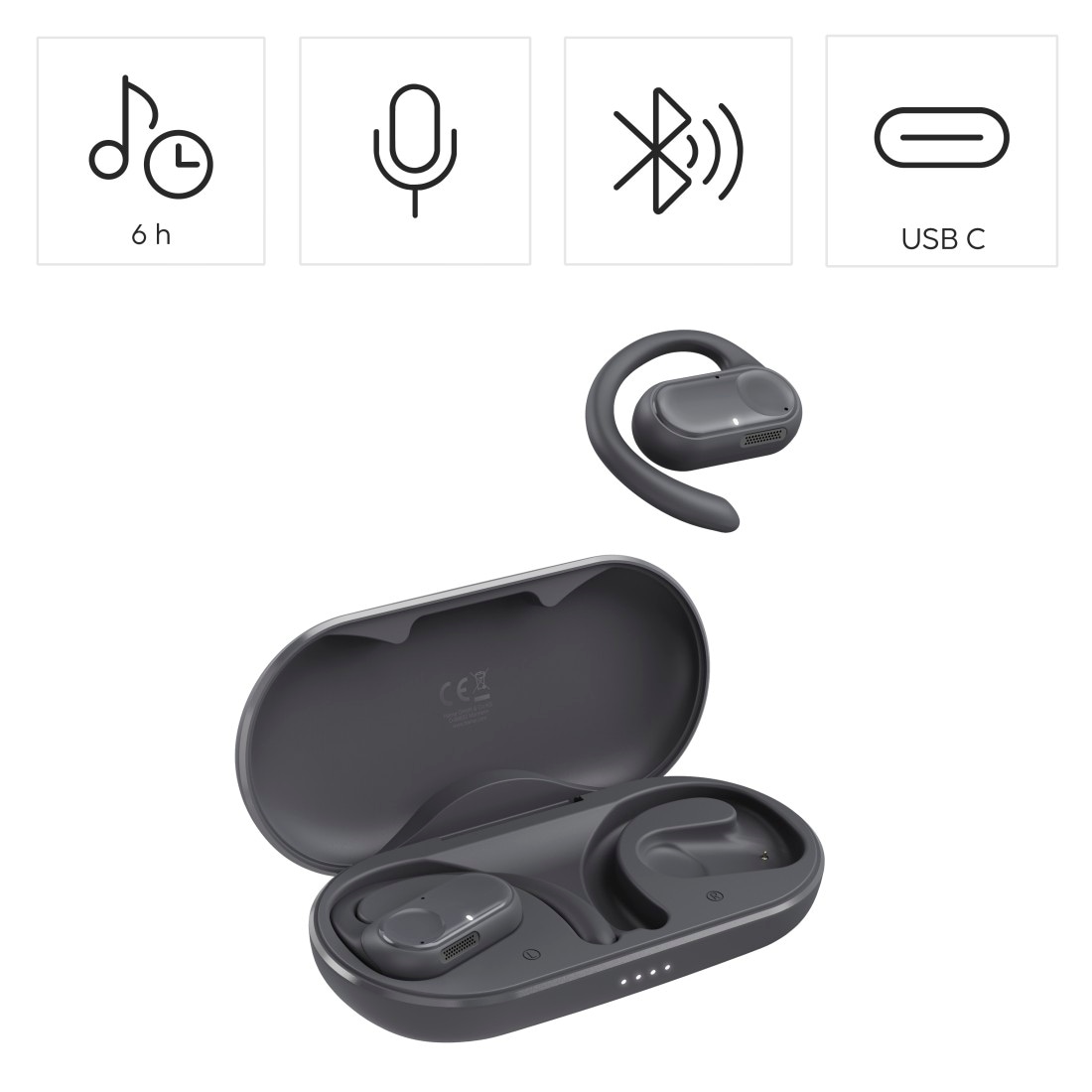 Hama Open-Ear-Kopfhörer »„Spirit Open“ (18 hAkku, mit App, Ohrbügel, IPX4)« A2DP Bluetooth | AVRCP Bluetooth | HFP Environmental Noise Cancelling (ENC) | Freisprechfunktion | Google Assistant | Sprachsteuerung | True Wireless