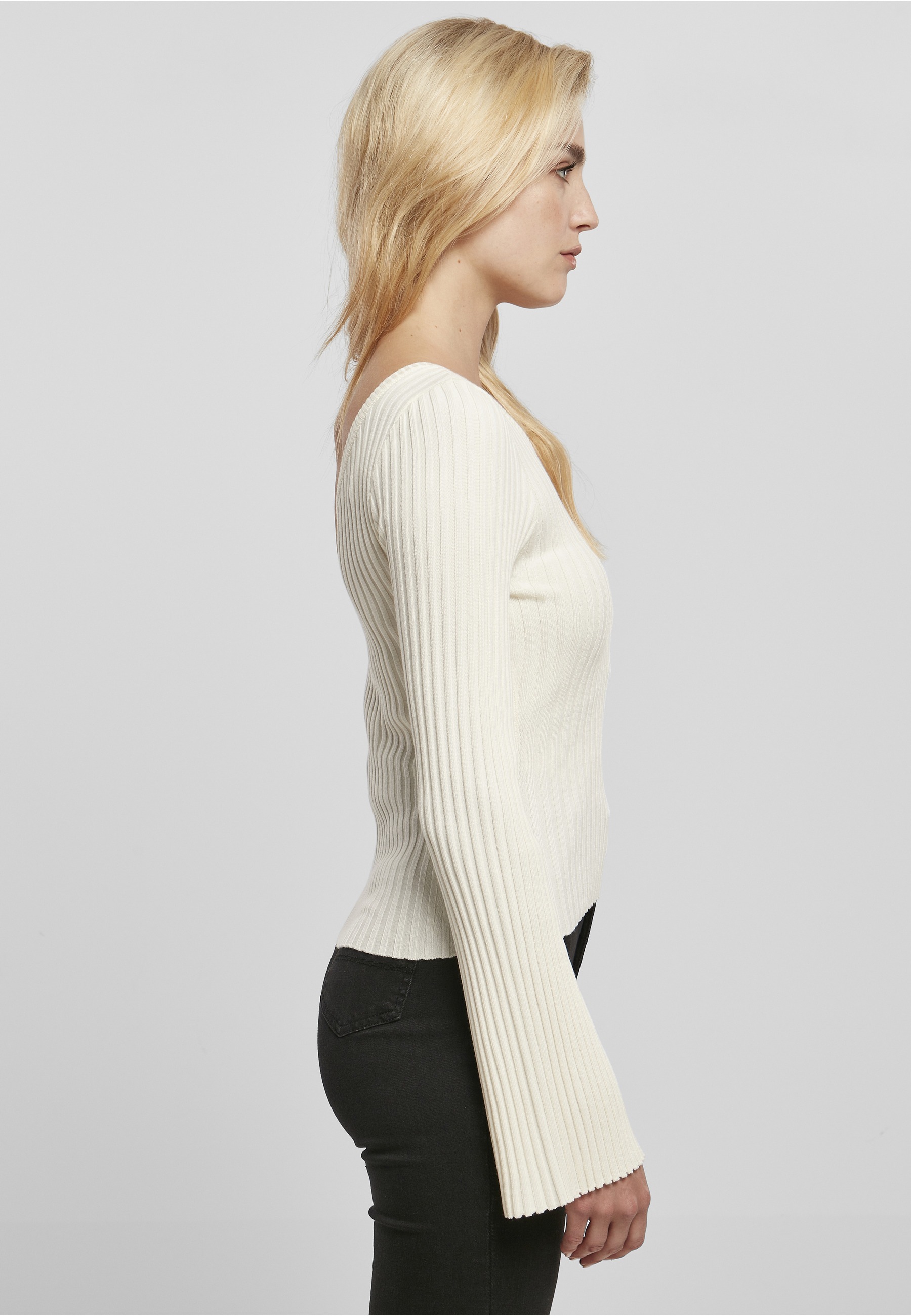 URBAN CLASSICS Fleecepullover »Urban Classics Damen Ladies Short Rib Knit One Sleeve Sweater«, 1 Stk.
