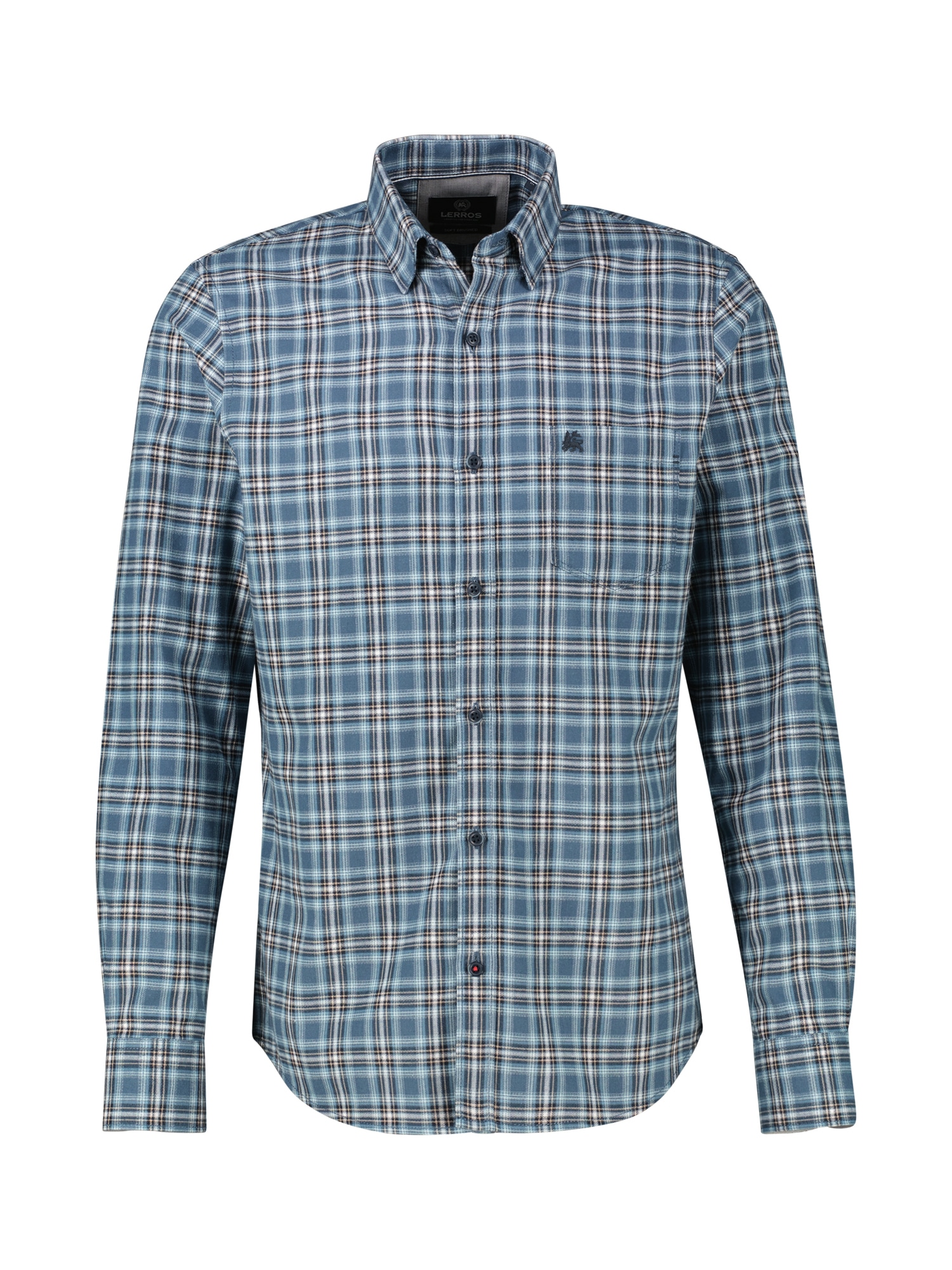 Langarmhemd LERROS "Kariertes Flanellhemd in Übergrössen", Herren, Gr. 3XL, extraweit, blau (storm blau), 100% Baumwolle, Hemden