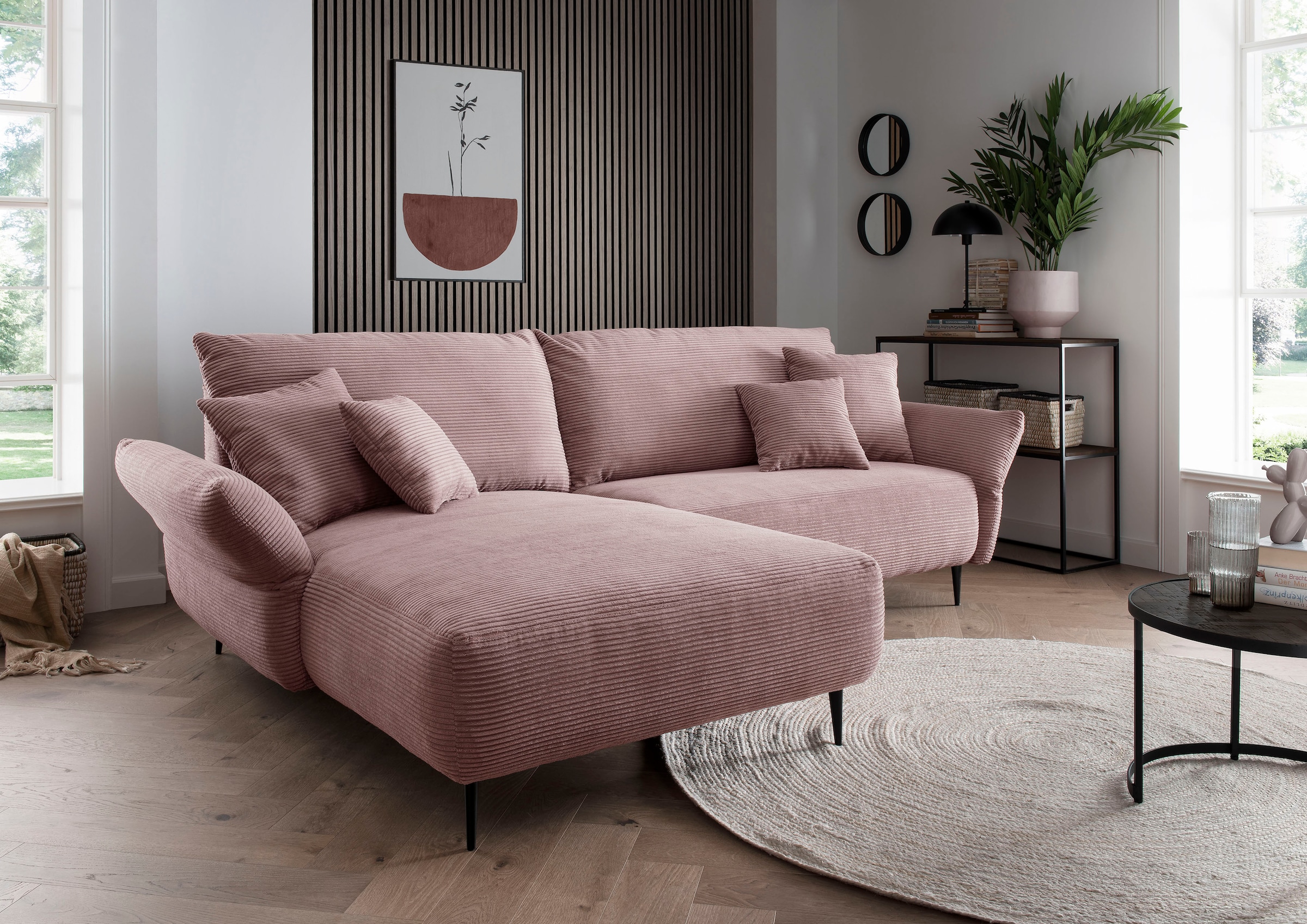 Home affaire Ecksofa "Amarena modern & bequem, verstellbare Armlehnen, L-Form" inklusive Armlehnenverstellfunktion, inkl. 4x Zierkissen