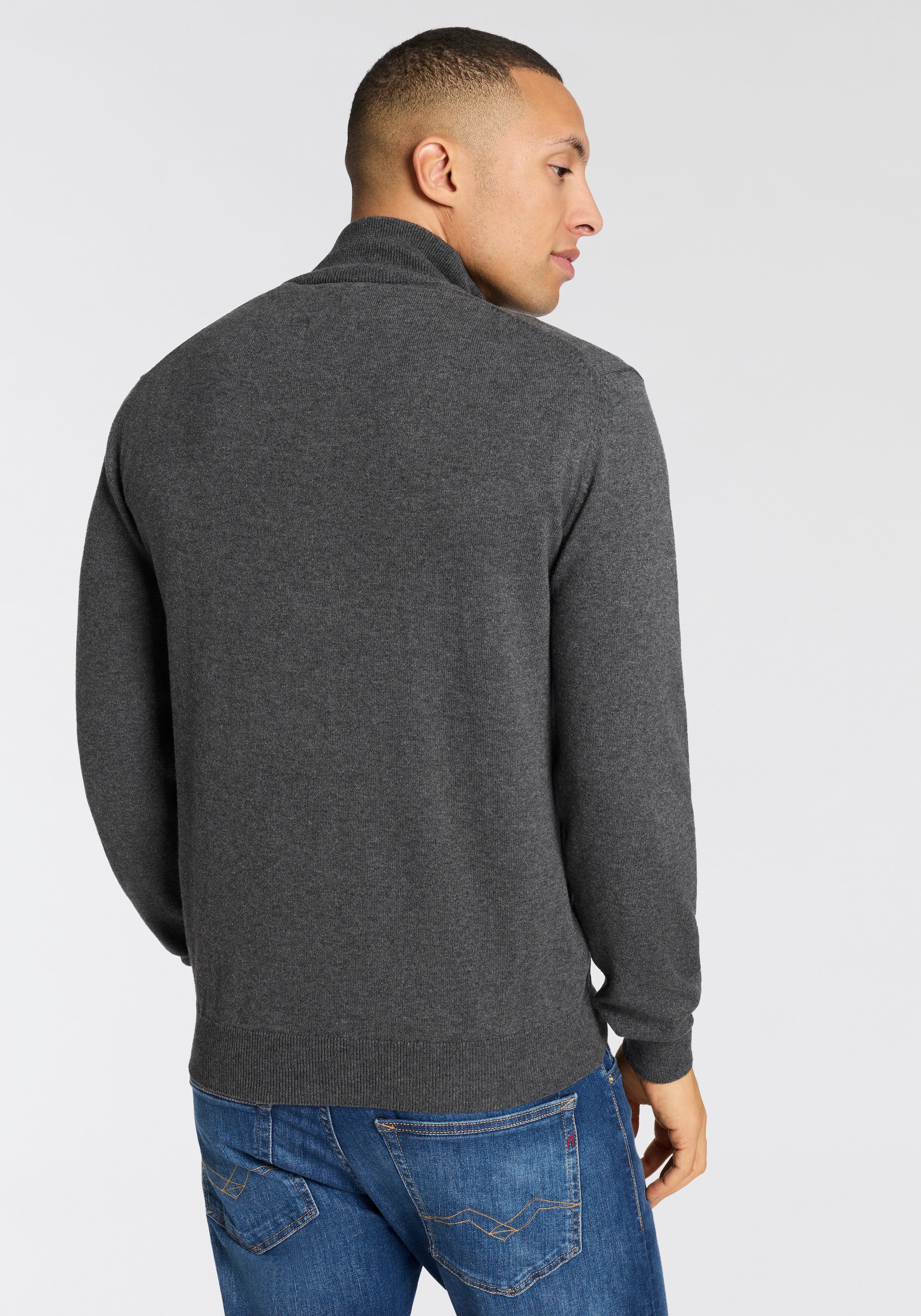 Gant Stehkragenpullover »COTTON/WOLL HALF ZIP« mit Rippstrick-Details, normale Passform