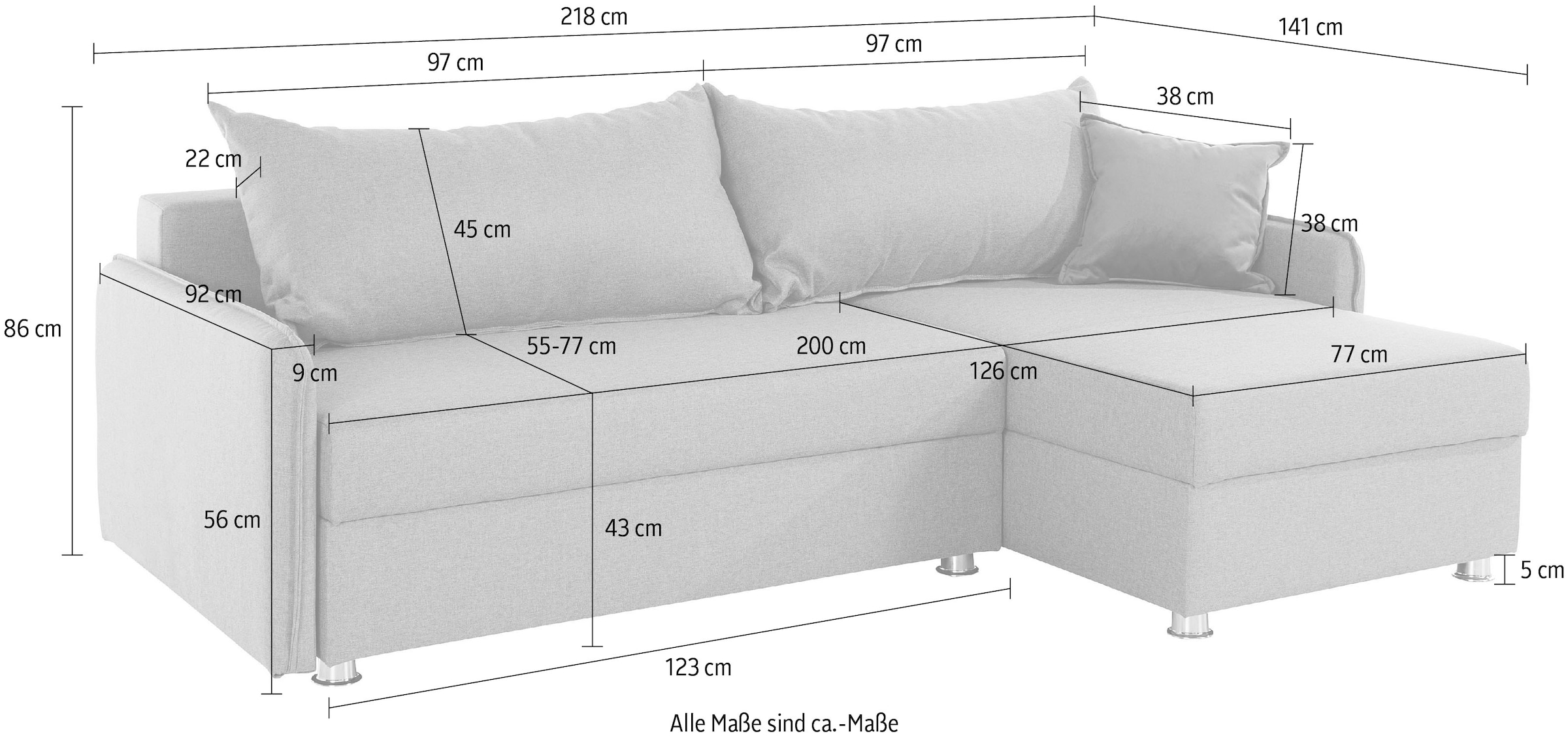 COLLECTION AB Ecksofa »Sunny«, inkl. Bettfunktion und Bettkasten