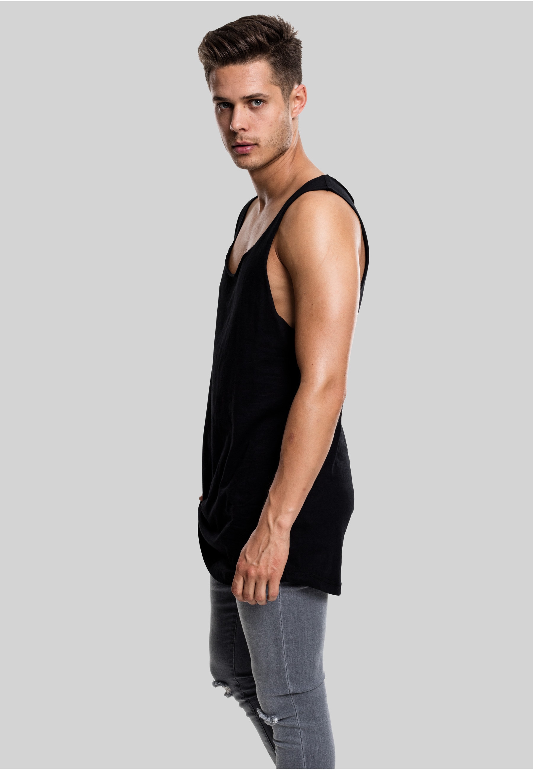URBAN CLASSICS Tanktop »Urban Classics Herren Long Shaped Open Edge Loose Tank« 1 Stk.