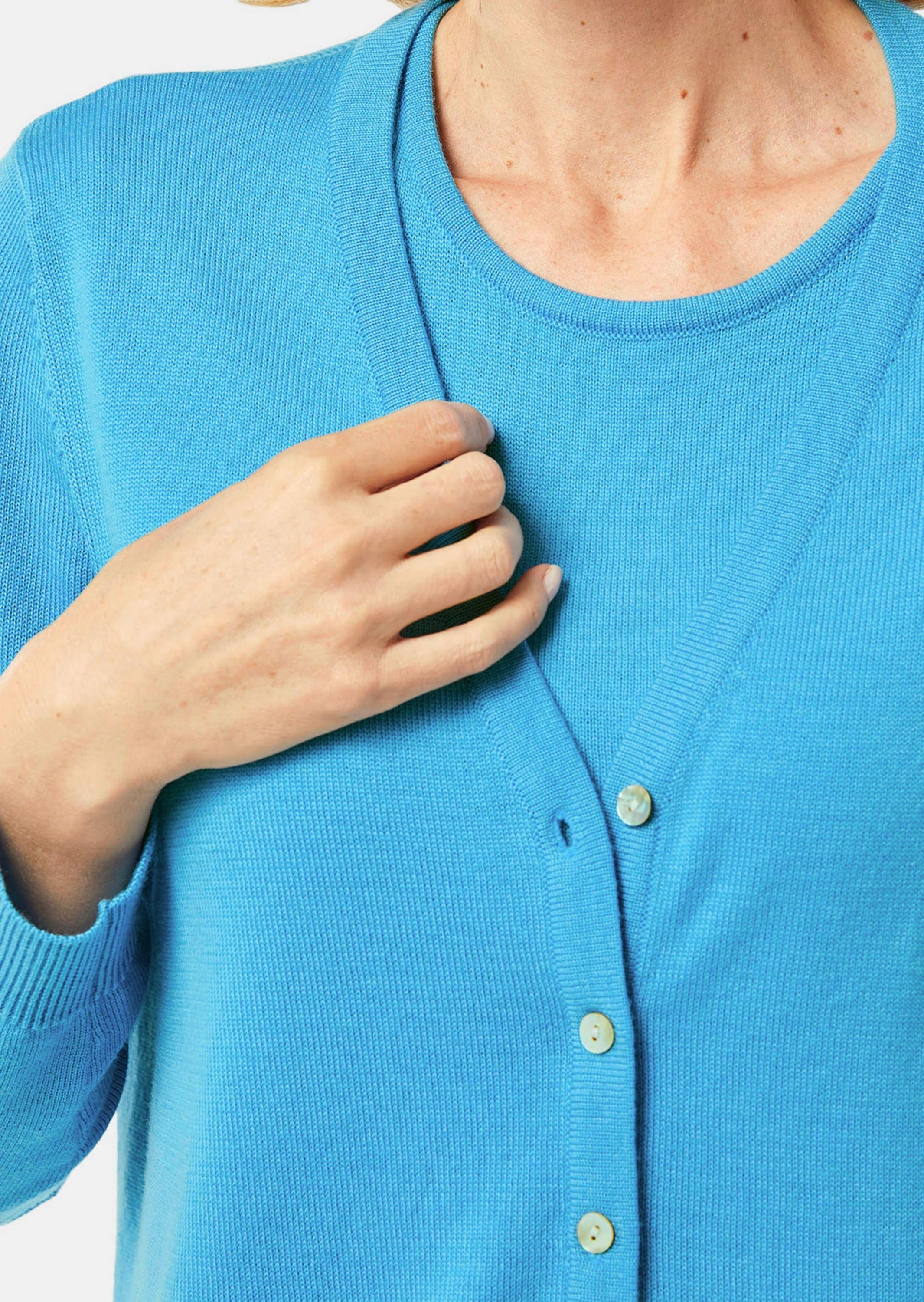 GOLDNER Strickpullover »Kurzgröße Strick-Twinset aus Merino-Schurwolle«