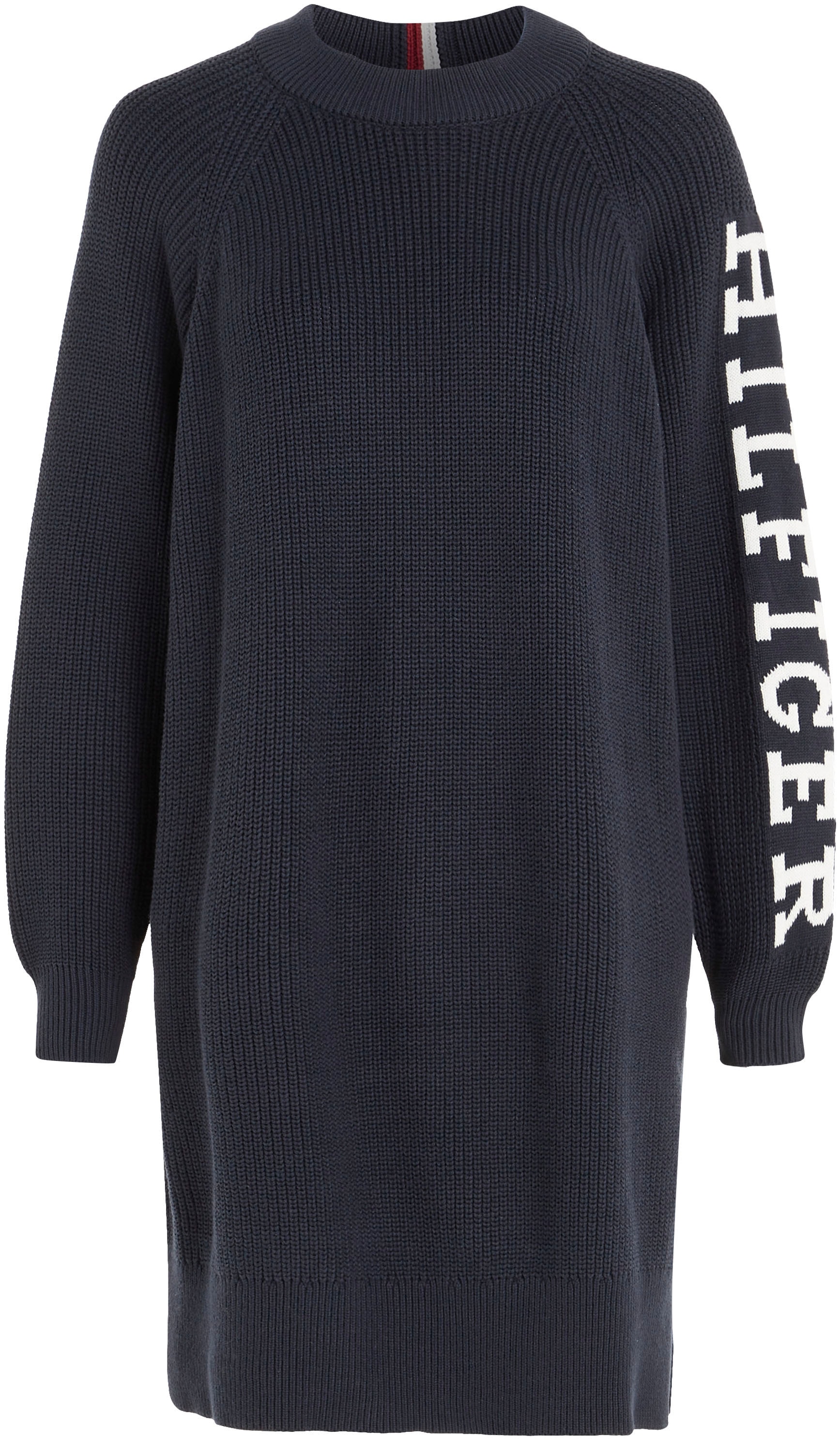 Tommy Hilfiger Strickkleid »PLACED HILFIGER SWEATER DRESS«, mit markantem  Hilfiger Logo-Schriftzug Auf dem Ärmel für kaufen | BAUR