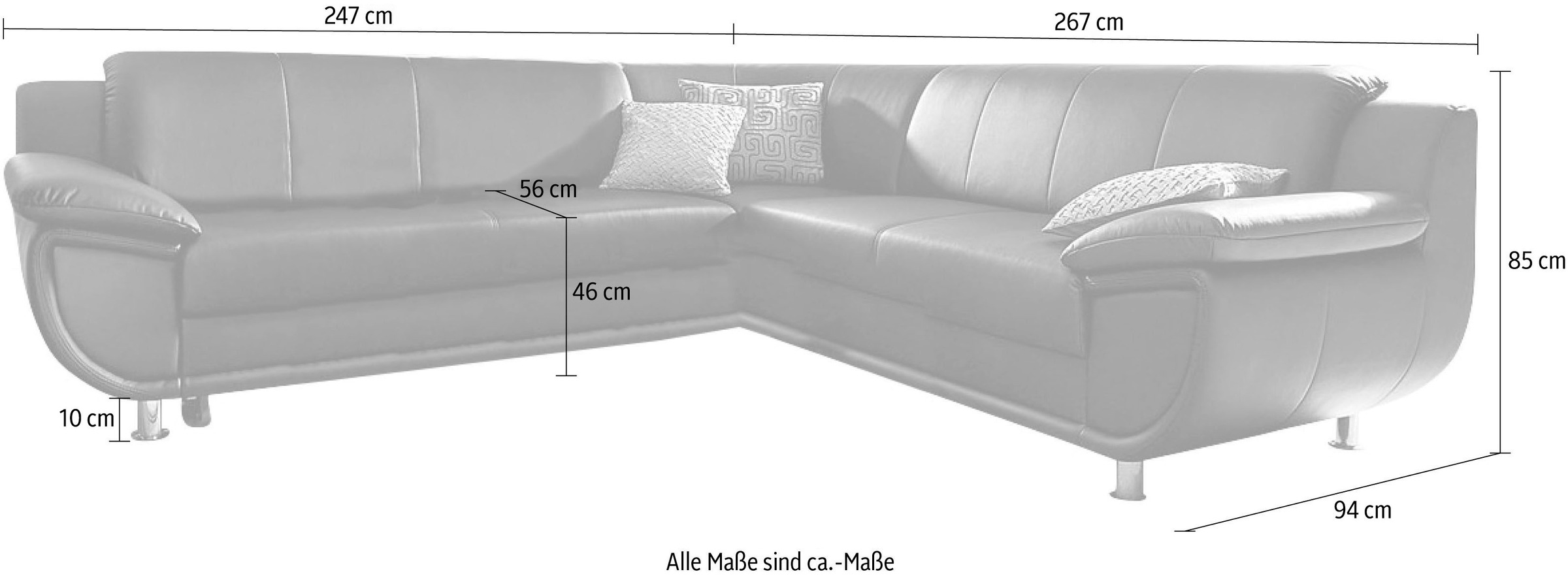 TRENDMANUFAKTUR Ecksofa »Rondo, L-Form«, Füße chromfarben, wahlweise mit Bettfunktion, extra breite Armlehnen