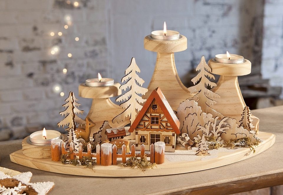 37 aus 4 ca. cm für »Winterlandschaft, St.), Adventsleuchter affaire Breite Weihnachtsdeko Home Holz«, BAUR Teelichter, | (1 Teelichthalter