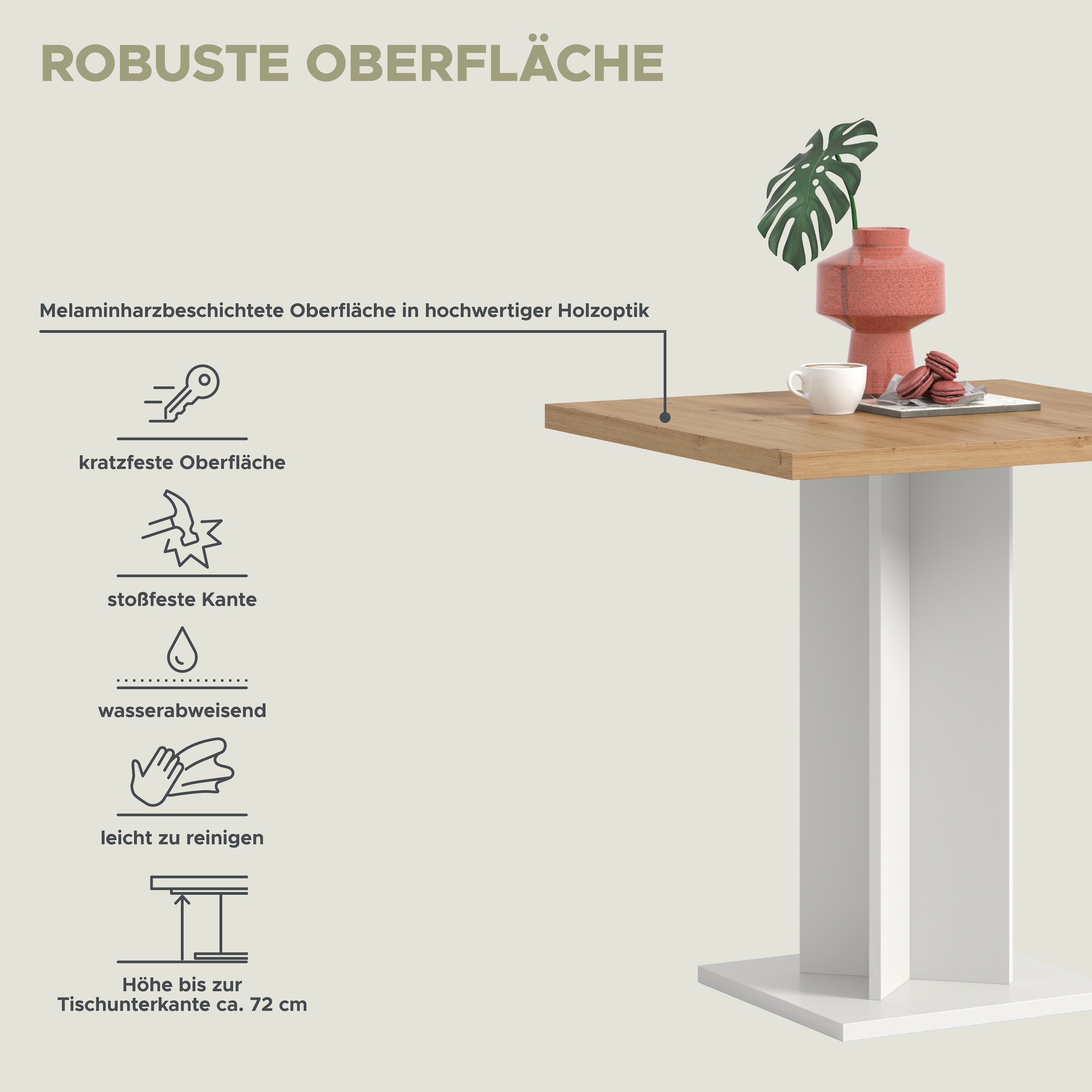 Home affaire Esstisch »GERO, 70x76x70 cm, mit Säulengestell, quadartische Tischplatte« in verschiedenen Ausführungen erhältlich, 1 Stk. tlg. Tisch, Esstisch, Esszimmer, Esszimmertisch, Küchetisch, Bartisch