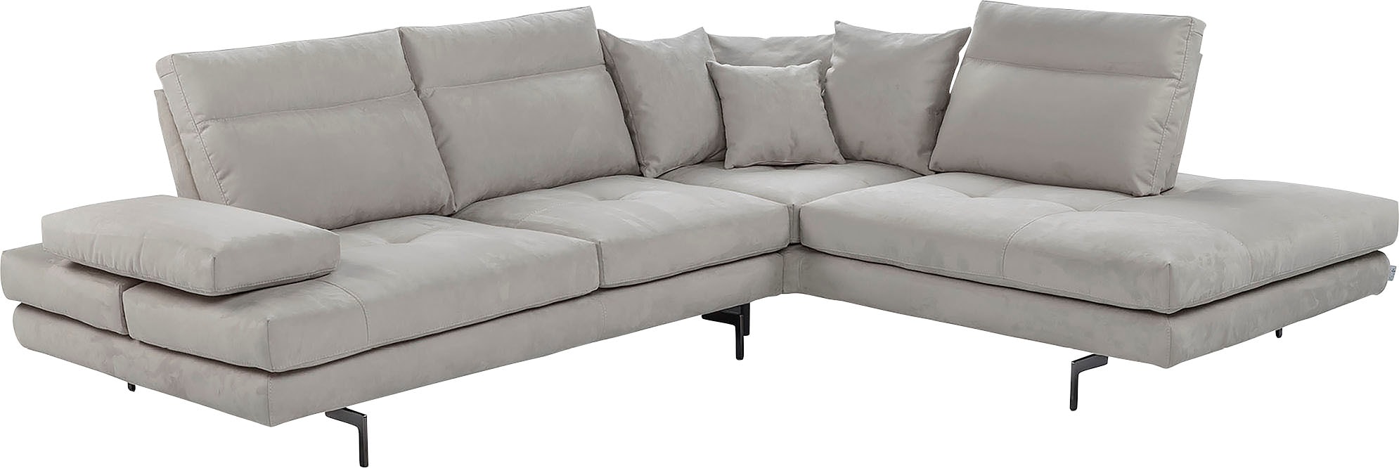 CALIA ITALIA Ecksofa "Toby Wing, B/T: 288/232 cm, Designsofa, Premium Sitzkomfort, L-Form" Sitztiefenverstellung, wahlw. mit Kissen-Set,Füße schwarz matt
