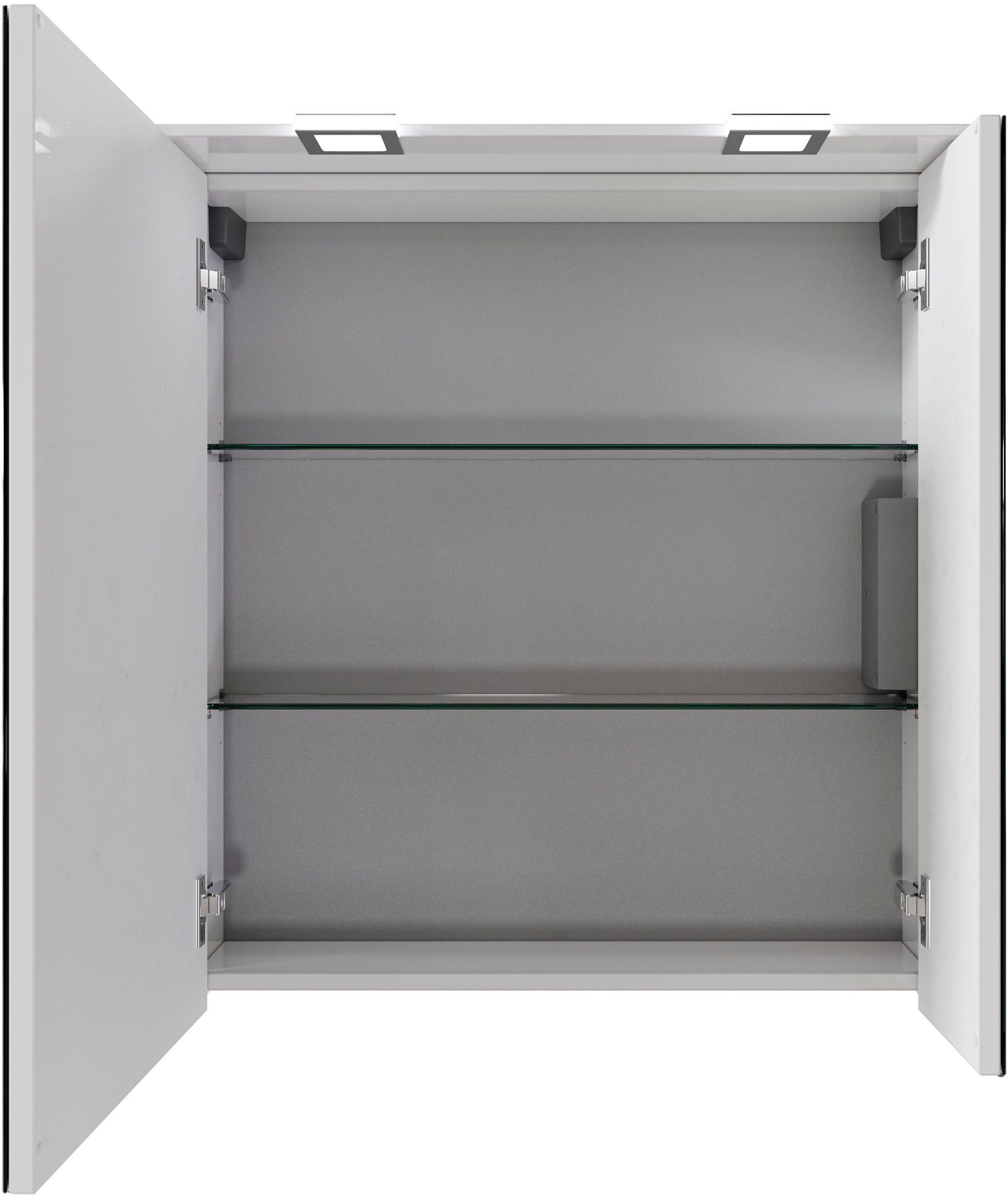 Saphir Badmöbel-Set »Serie 6025 2-teilig Mineralmarmor-Waschtisch mit LED-Spiegelschrank«, (2 St.), Waschplatz 67 cm breit, 2 Schubladen, 2 Spiegel-Türen, inkl Türdämpfer