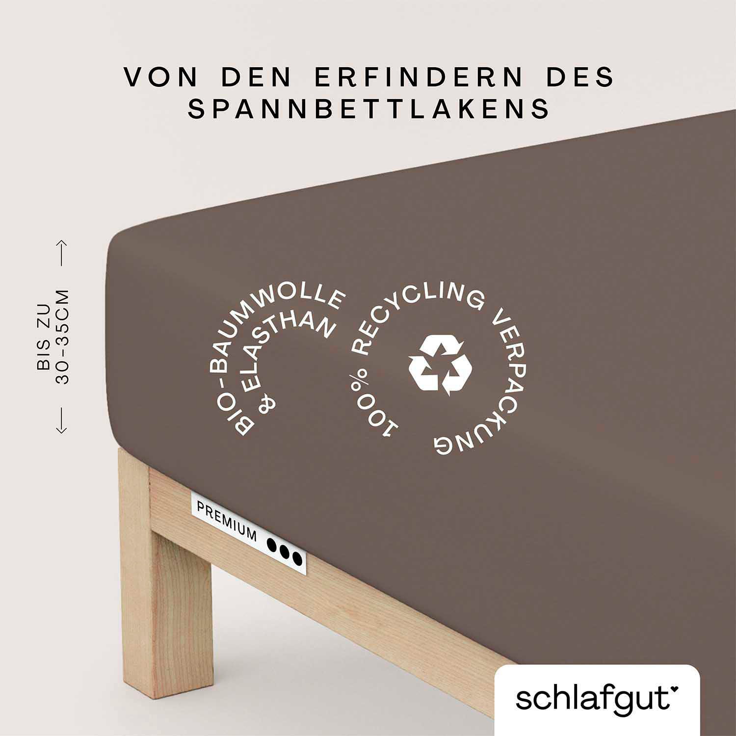 Spannbettlaken SCHLAFGUT, beige, Mako-Zwirn-Jersey, Obermaterial: 95% Baumwolle, 5% Elasthan, Bettlaken, "PREMIUM Mako-Zwirn-Jersey, 220 g/m², 95%