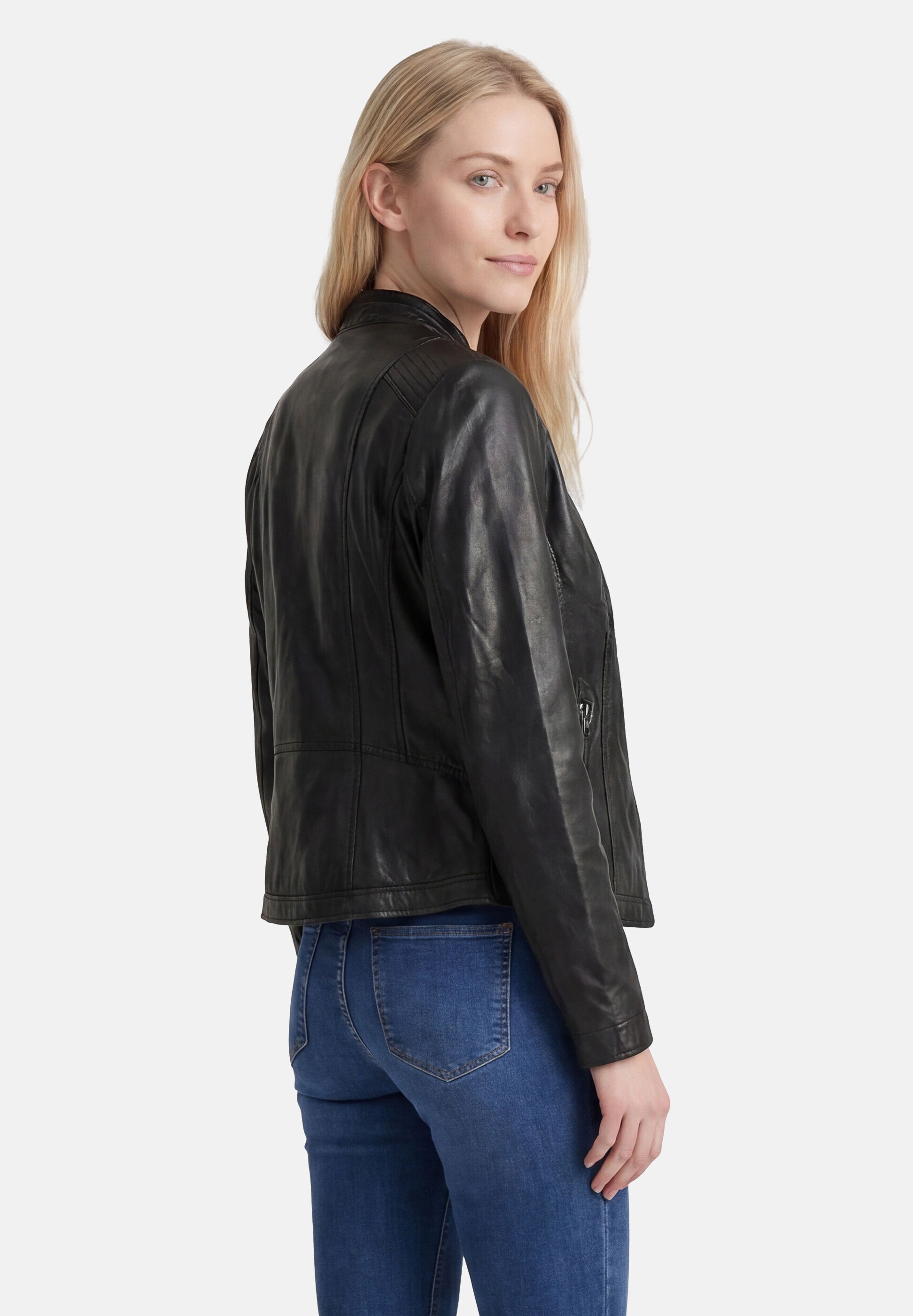 Apple of Eden Lederjacke »Apple of Eden Lederjacke« ohne Kapuze Stehkragen mit Druckknopf