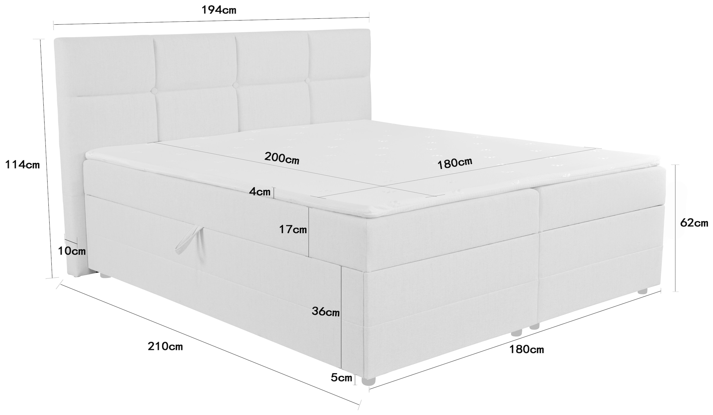 INOSIGN Boxbett »Fillmore inkl. Bettkasten, Liegefläche 180x200 cm, in Boxspring-Optik«, inkl. Topper, erhältlich in verschiedenen Farben