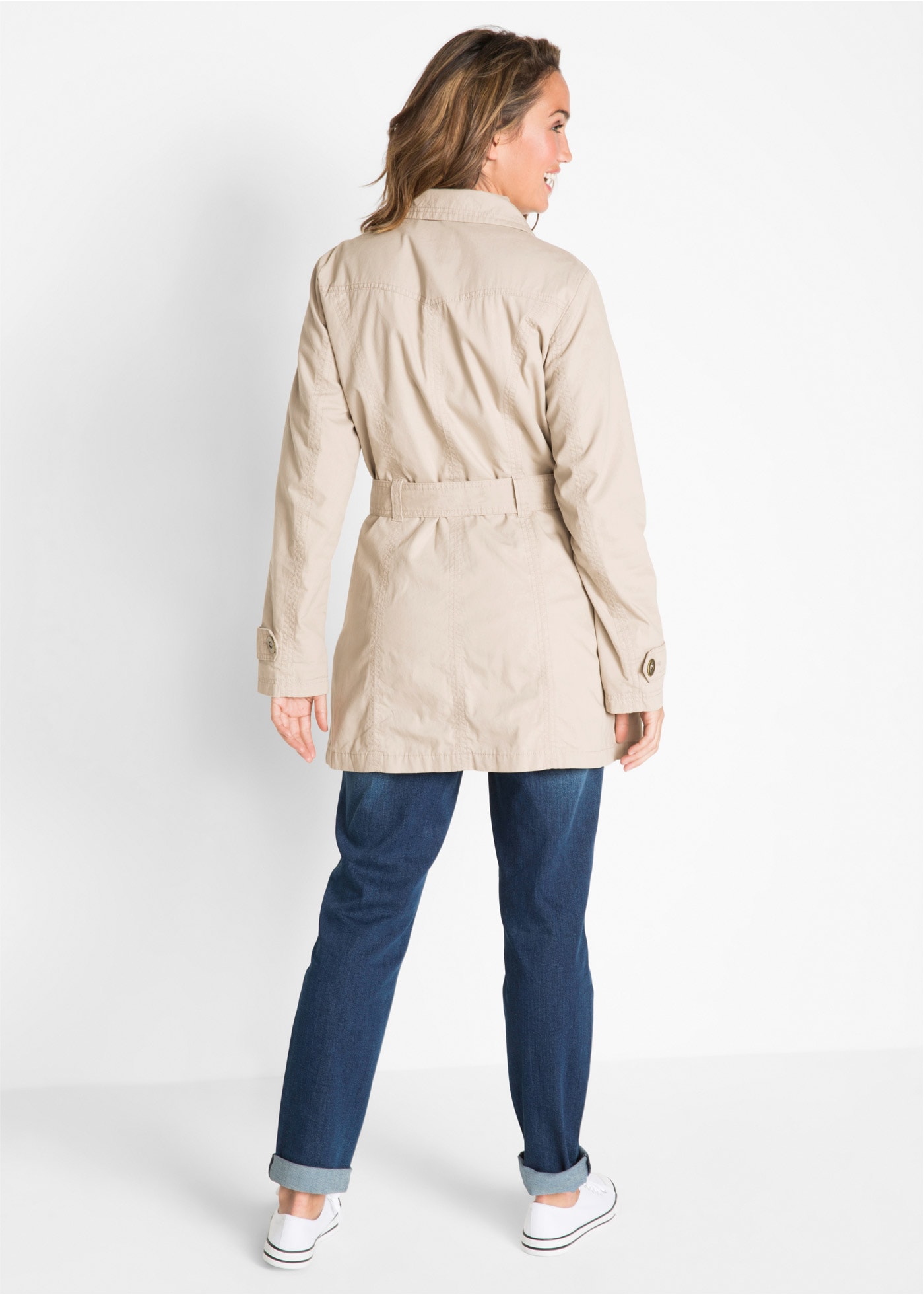 bonprix Trenchcoat 1 aus Baumwolle, mit langem Arm, figurbetonte Passform, mit Gürtel