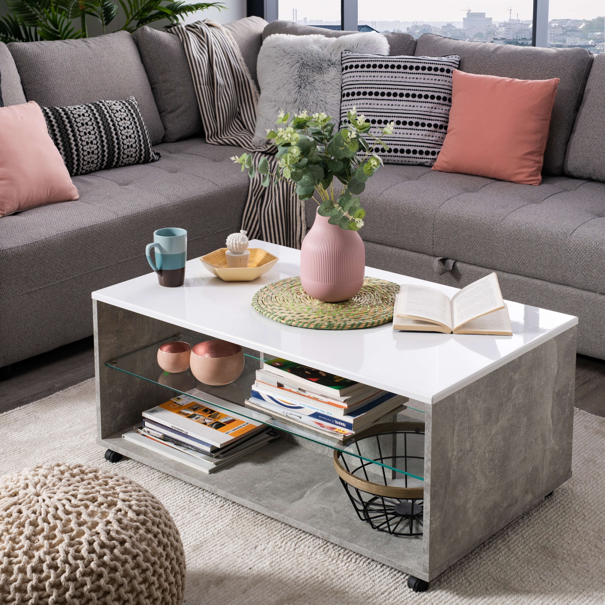 Home affaire Couchtisch »Bert Kaffetisch, 100 cm, in trendigen Farben, modern«, Hochglanzplatte, mit Rollen