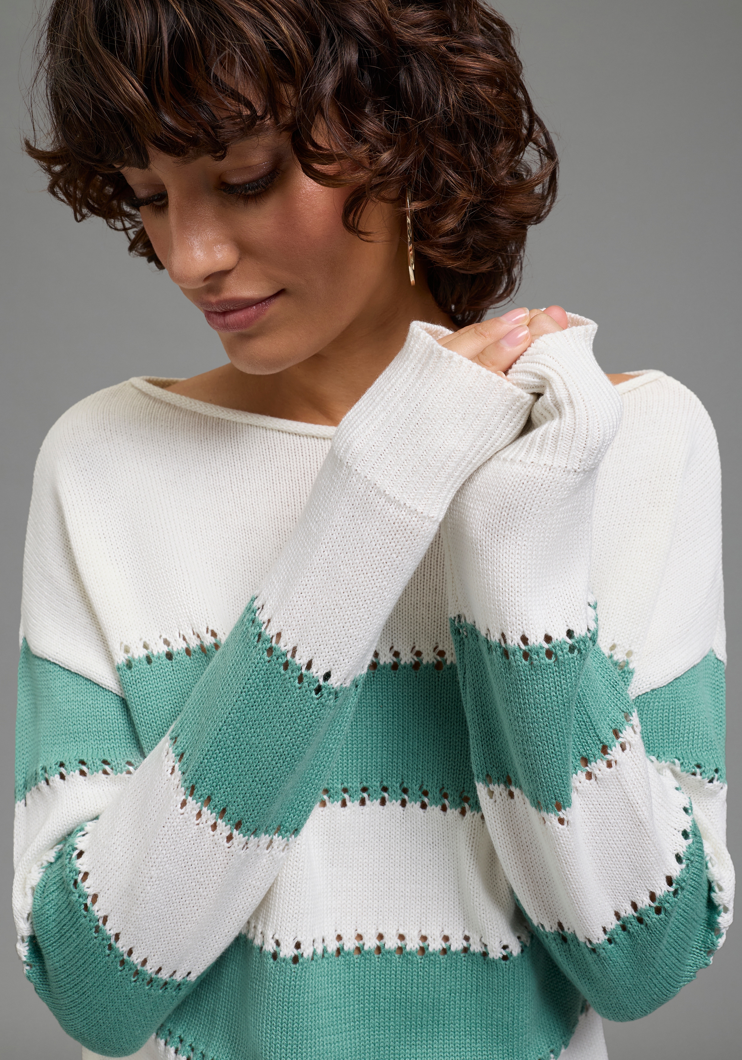 Laura Scott Streifenpullover "in sommerlichem Look" leichter Sommerpullover mit modernem Lochmuster
