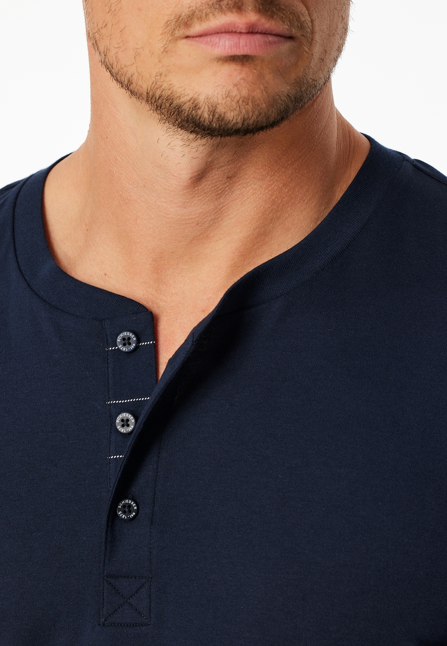 Schiesser Pyjama »Fine Interlock« 2 Stk. tlg., Rundhalsausschnitt mit Kopfleiste, langärmelig, Komfortbund