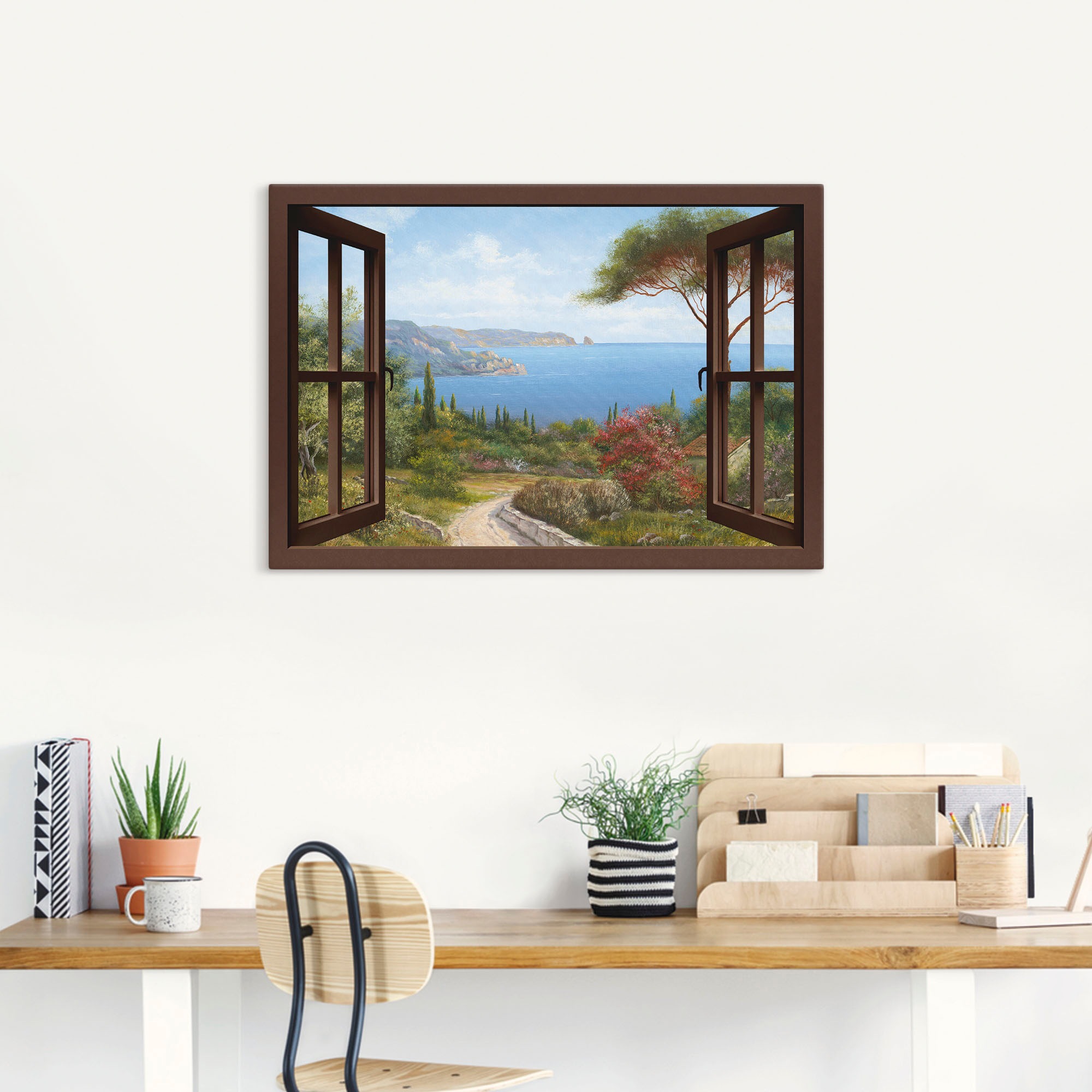 Artland Leinwandbild "Fensterblick Frühlingsmorgen" Fensterblick 1 Stk. tlg günstig online kaufen