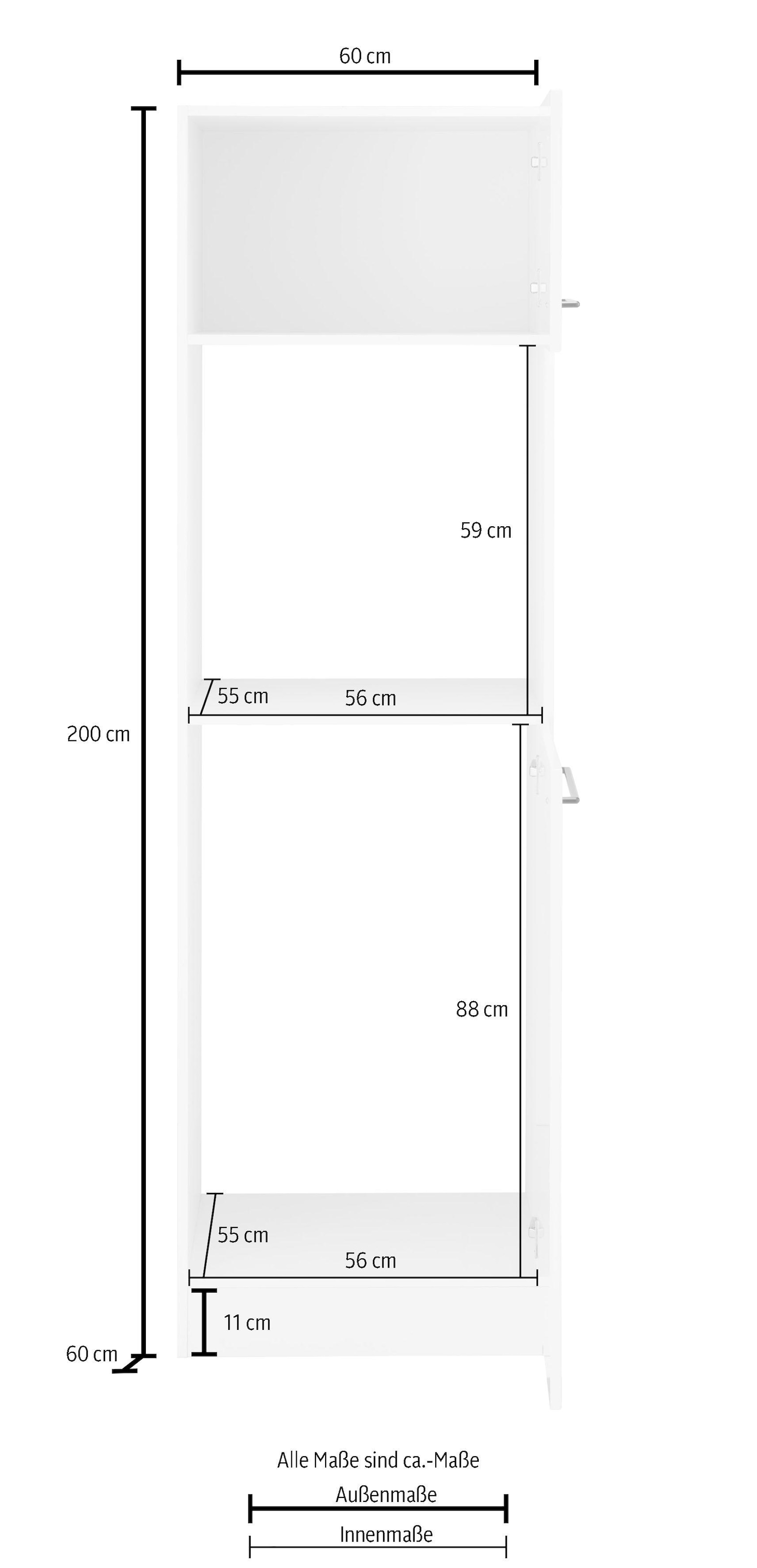KOCHSTATION Backofen/Kühlumbauschrank »KS-Tulsa«, 60 cm breit, 200 cm hoch, mit Nischenmaß 88 cm