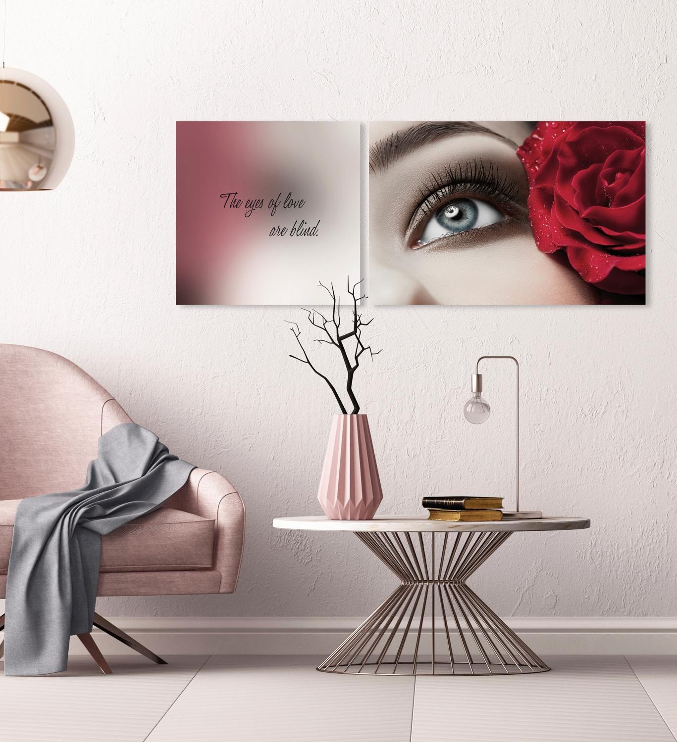 queence Leinwandbild »Eyes«, Foto-Romantisch-Menschen-Kunst-Modern-Spa-Spa Bilder-Sprüche-Sprüche & Texte-Schriftzug-Schriftzüge-Liebessprüche, (Set), Premium-Leinwandstoff, Handarbeit aus Deutschland, Spruch, 2er Set