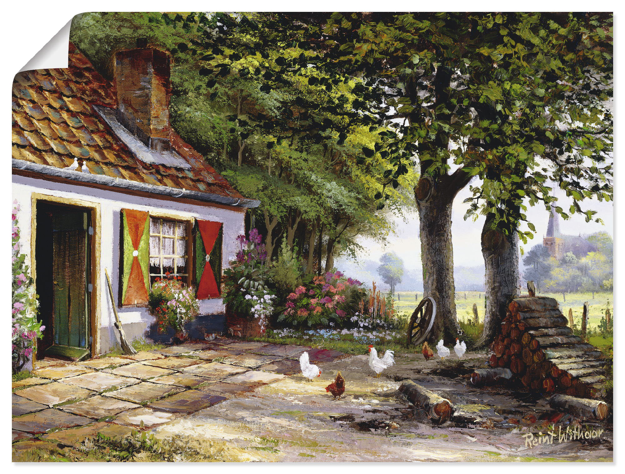 Artland Wandbild "Hühner auf dem Hof" Garten 1 Stk. tlg. als Leinwandbild, Poster in verschied. Größen
