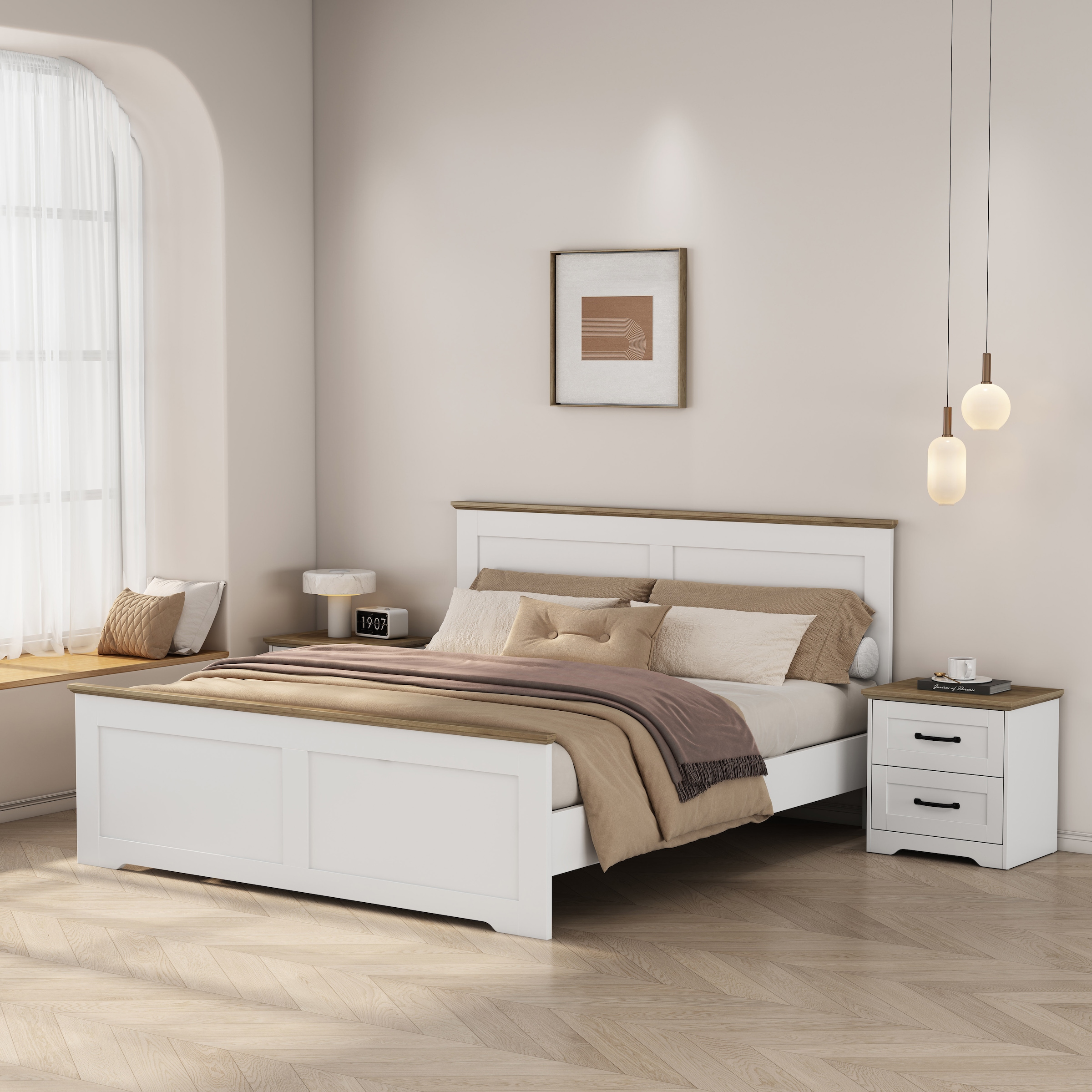 OTTO home Nachtkommode »Emmilia Nachttisch Set im Landhaus Design« Schlafzimmer Kommoden Nachschrank im 2er Set, 2 Stk. tlg. 2 Schubladen je Nachttisch - viel Stauraum im Schlafzimmer