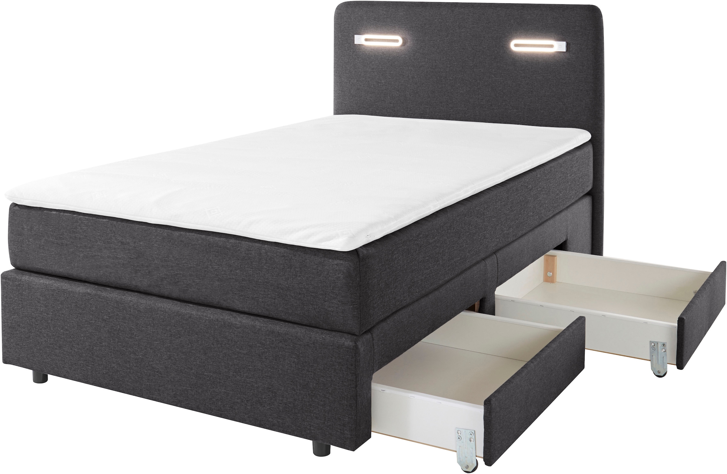 Home affaire Boxbett »Luan« Schubkästen, LED-Beleuchtung und Topper, in Breite 120 cm und 180 cm