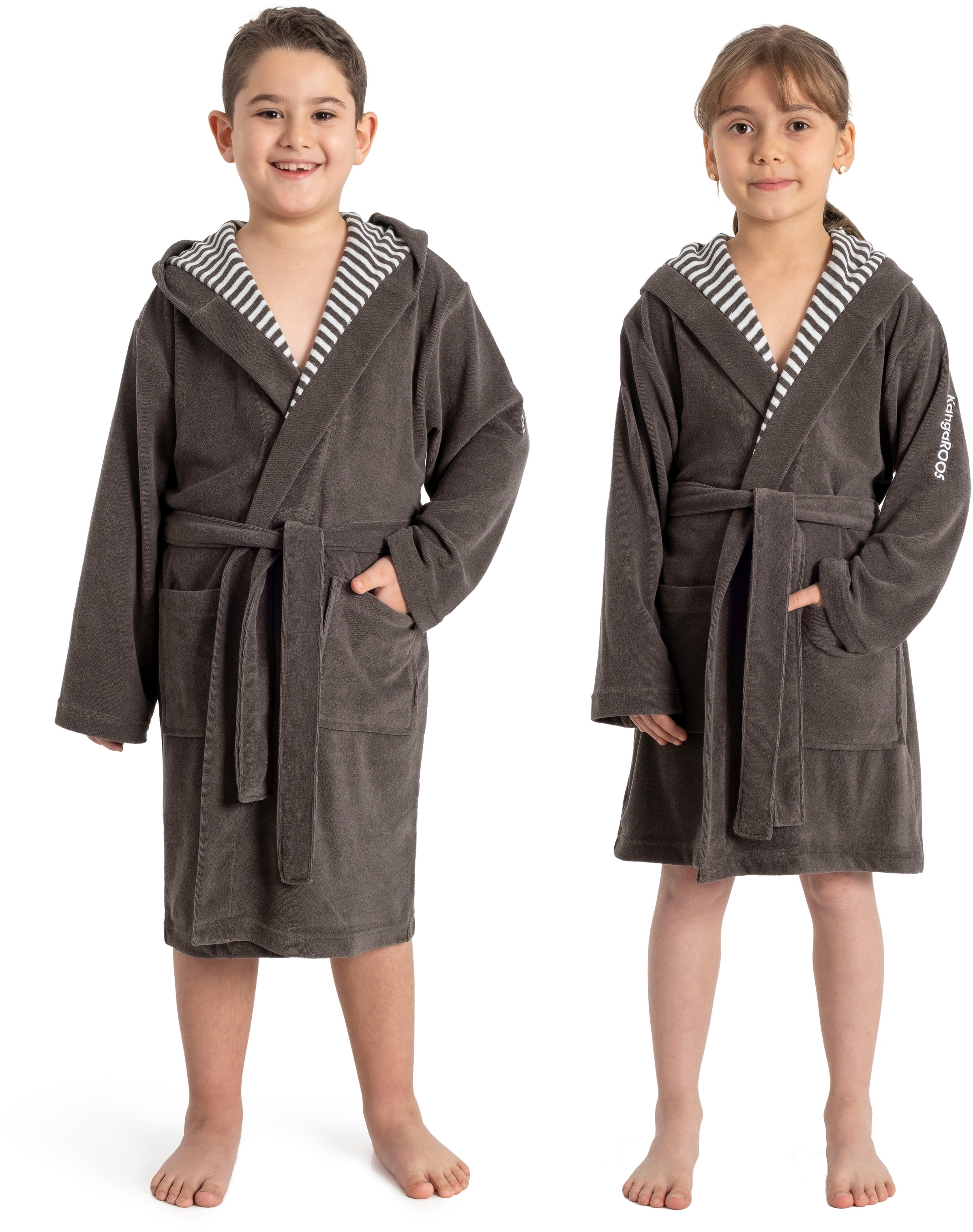 KangaROOS Kinderbademantel »Dalia, Ideal für Zuhause, Schwimmbad oder im Urlaub« 1 Stk. Uni-Farben mit Streifen