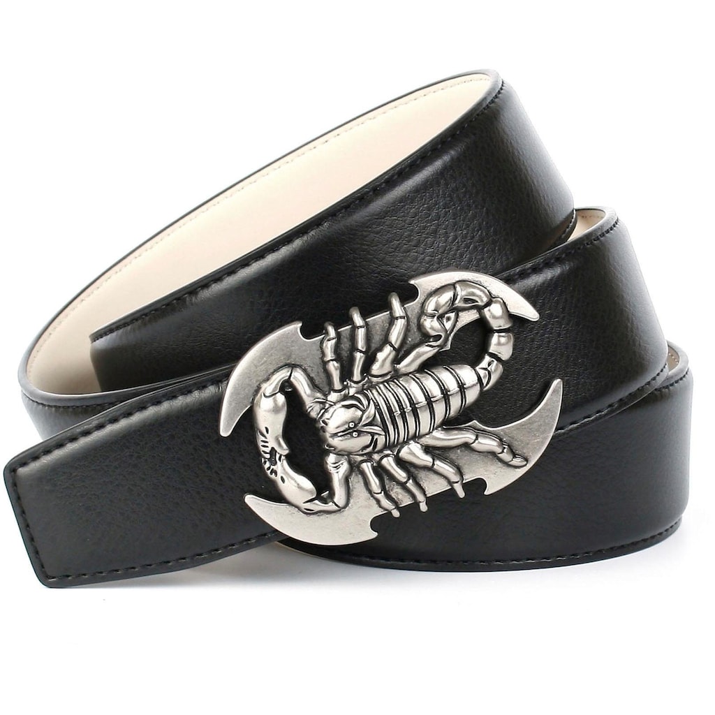 Anthoni Crown Ledergürtel "Skorpion"-Schließe in altsilberfarben