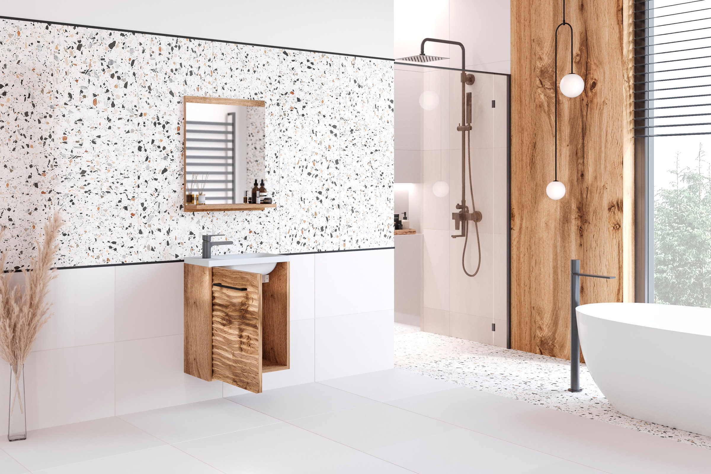 Thumbnail - welltime Badmöbel-Set "Canada" Komplett-Set, Fronten mit Wellenstruktur, 2 Stk. tlg.