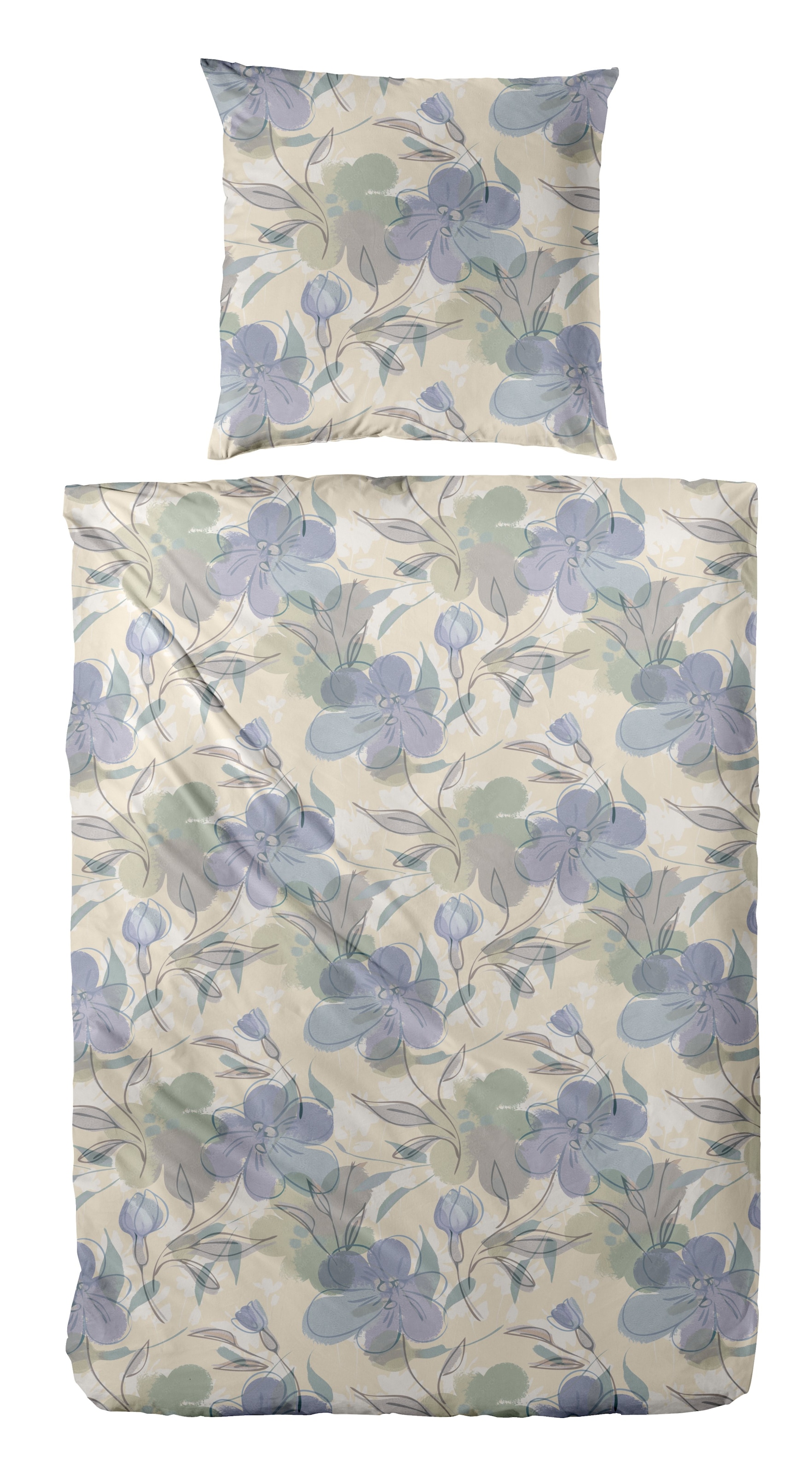 Primera Bettwäsche "Feinbiber-Bettwäsche Floris" 2 Stk. tlg. mit zarten Blü günstig online kaufen