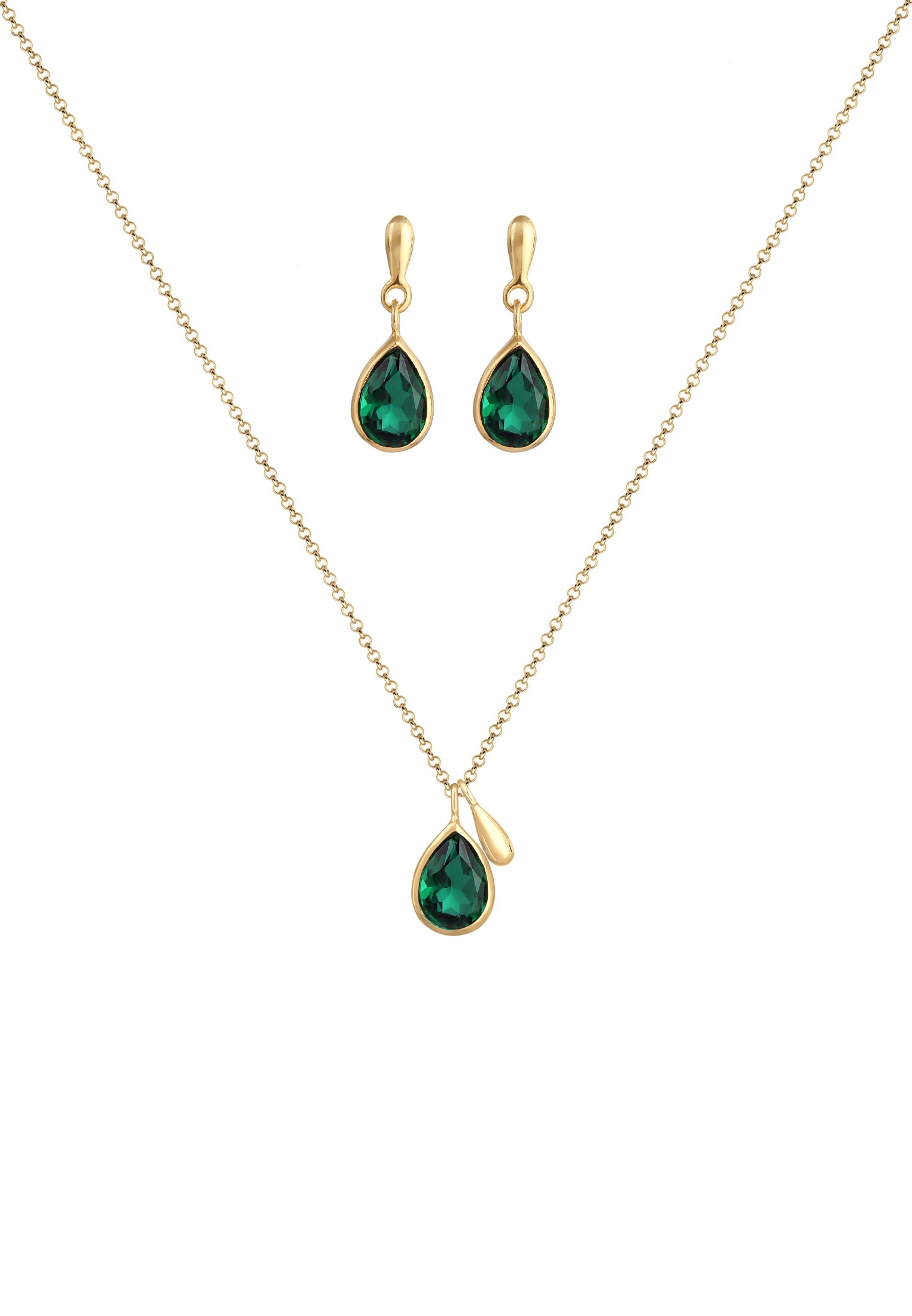 Elli Premium Ohrring und Ketten Set »Schmuckset Kette Ohrringe Torpfen Quarz Grün 925 Silber« ()