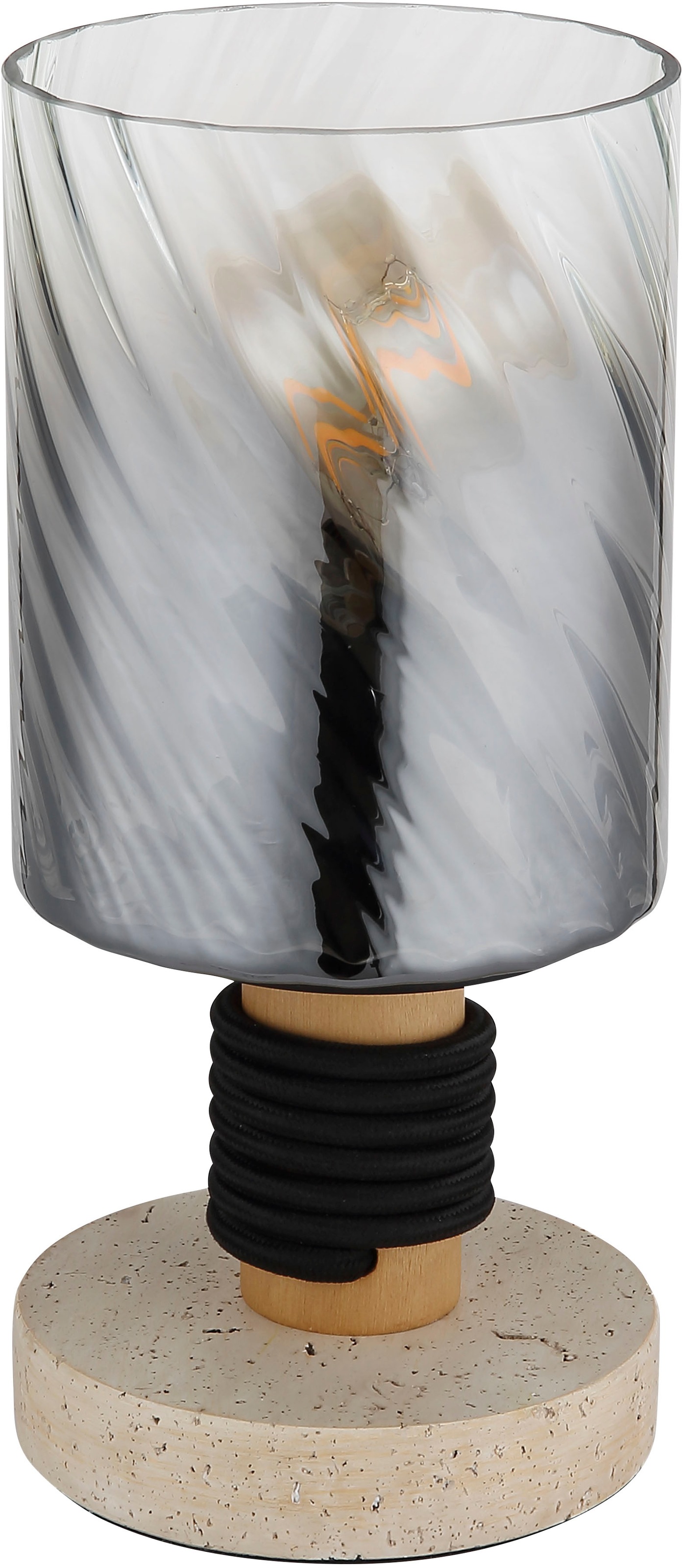 GLOBO LIGHTING Tischleuchte »OSBORNE« E27 1 Stk. Tischleuchte Beton/Holz, Rauchglas, Wippschalter, E27