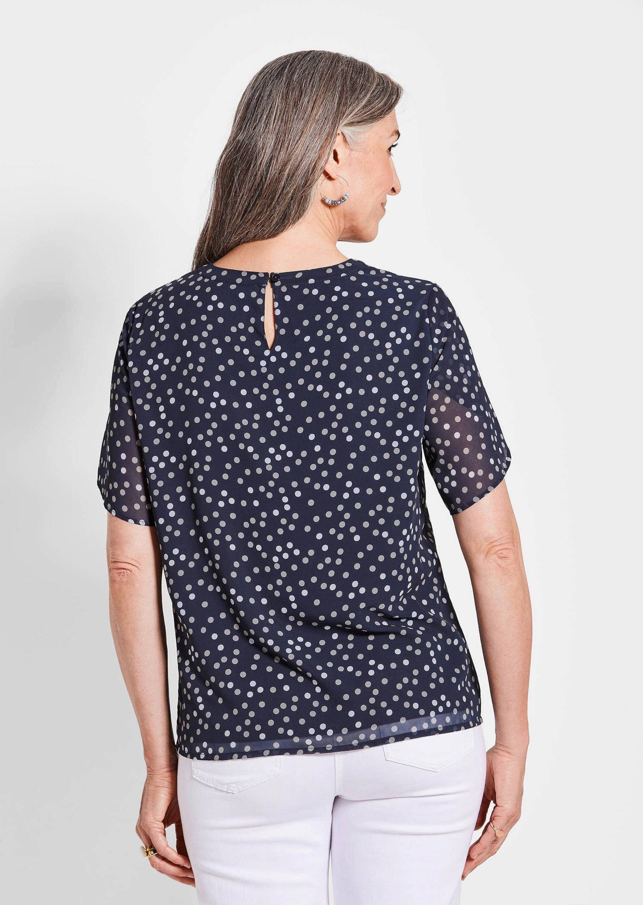 GOLDNER Kurzarmbluse »Chiffonbluse Damen mit Tupfen-Alloverprint und Rundhalsausschnitt«