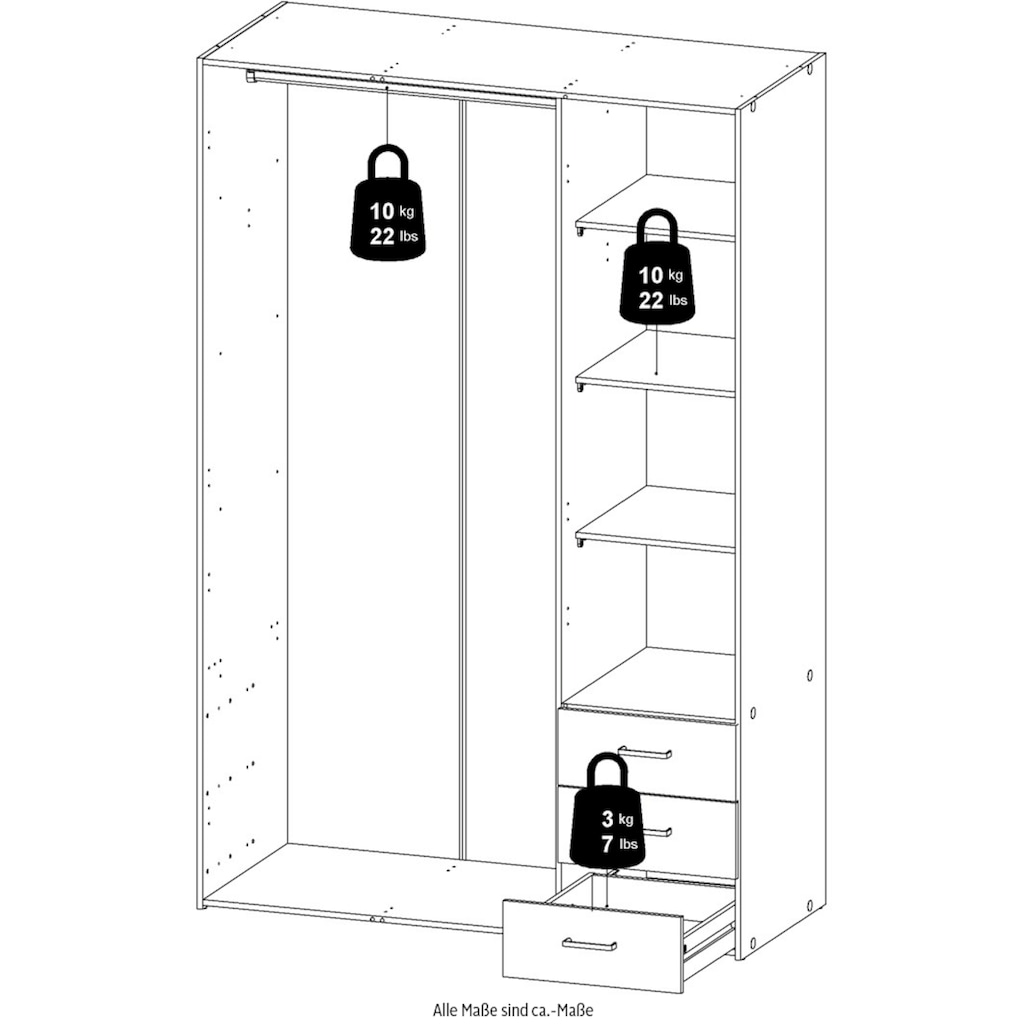 Home affaire Kleiderschrank, Mit viel Stauraum, graue Stangengriffe, Gr. ca. 175,4 x 115,8 x 49,52 cm