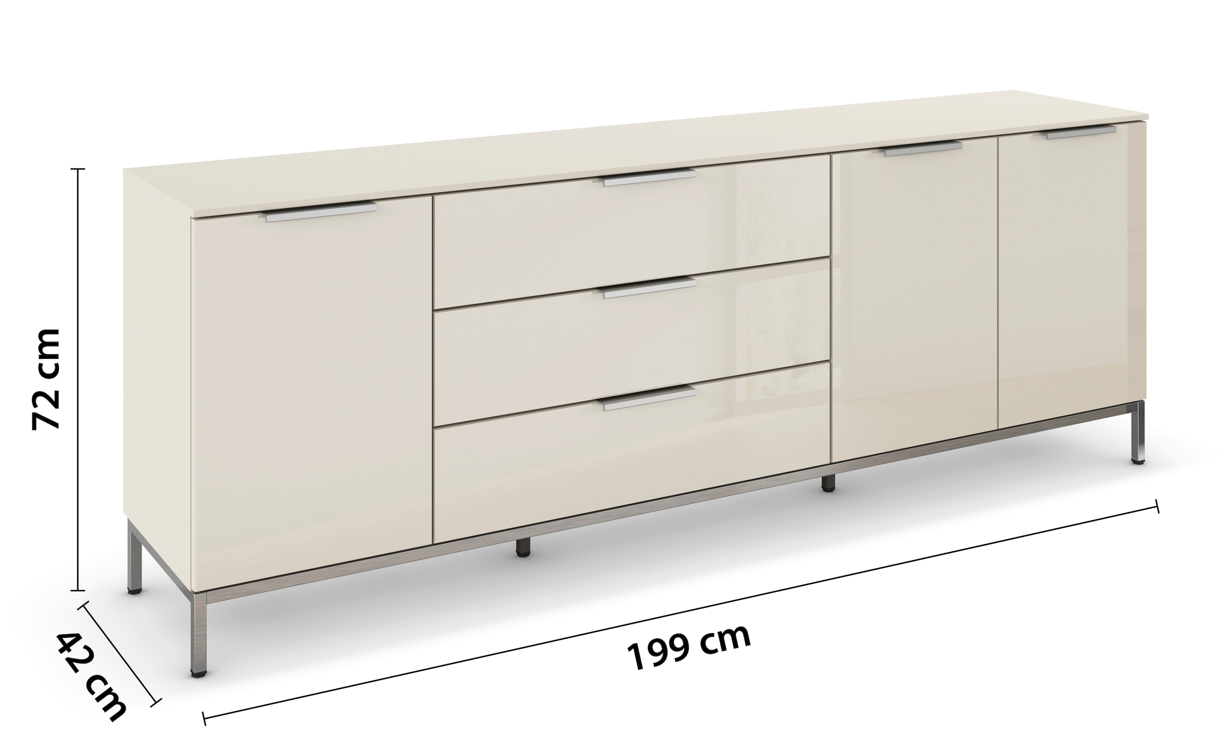 rauch Kombikommode »Kommode Türkommode Sideboard Kombikommode FLIPP mit Glasfront«, (Breite 200 cm mit 2 Einlegeböden), 3-türig mit 3 Schubladen und Soft-Close-Funktion sowie Glasfront
