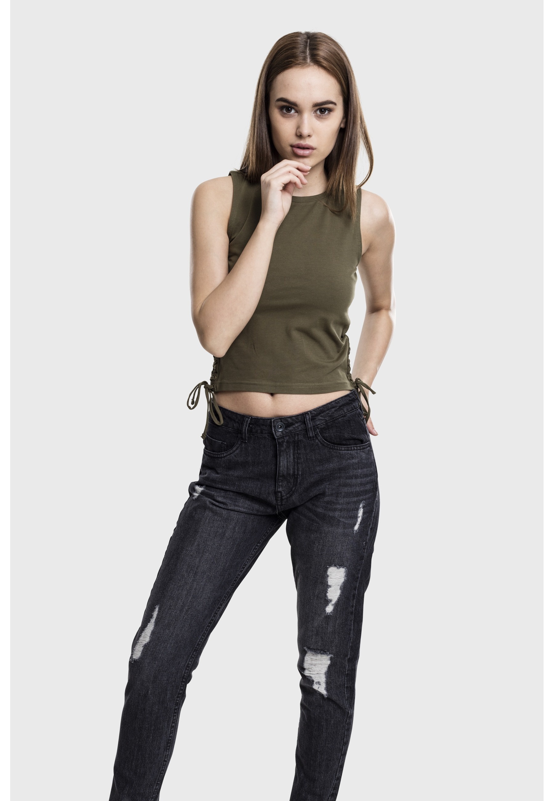 URBAN CLASSICS Tanktop »Urban Classics Damen Ladies Lace Up Cropped Top« 1 Stk.