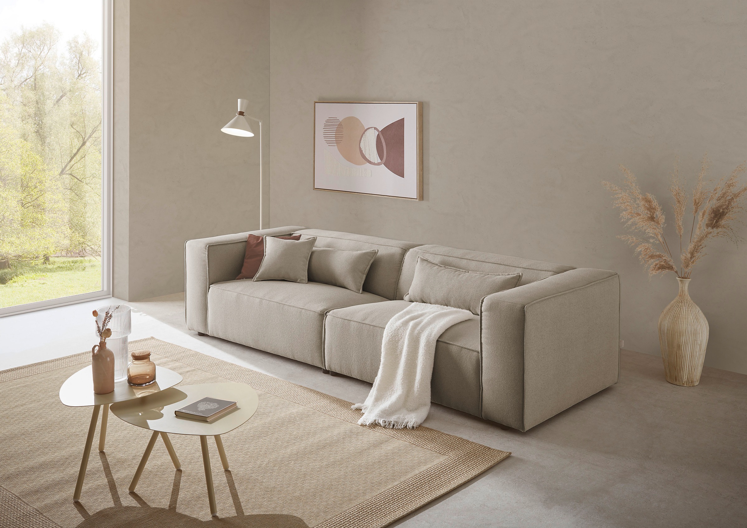 LeGer Home by Lena Gercke 3-Sitzer »PIARA, Couch mit Kedernaht, Sofa in Cord oder Leinenoptik«, schwarze Füße, bequemer Sitzkomfort