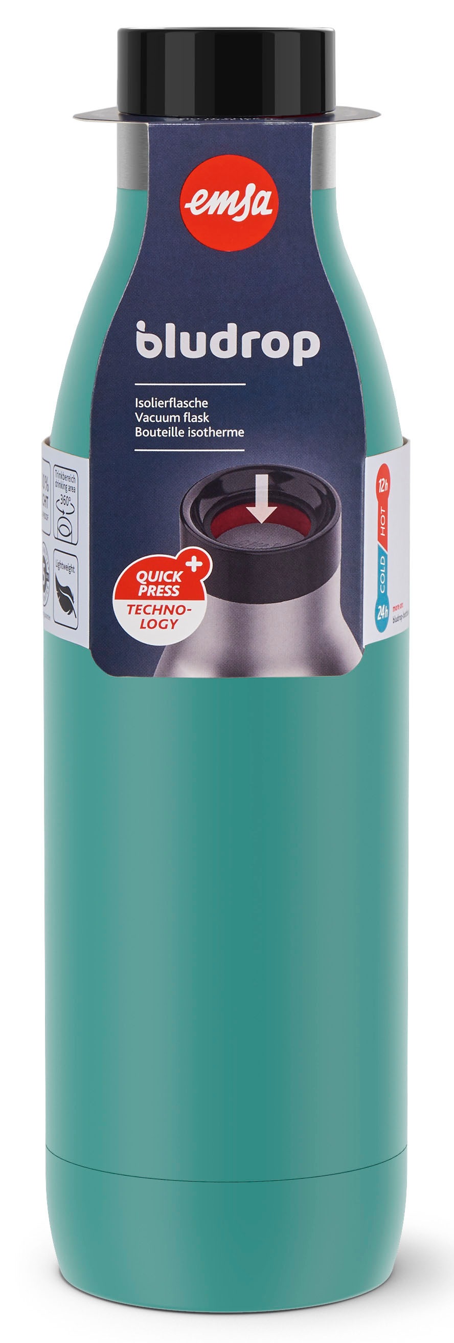 Emsa Isolierflasche "Trinkflasche Bludrop" Edelstahl, Quick-Press Deckel, 3 günstig online kaufen