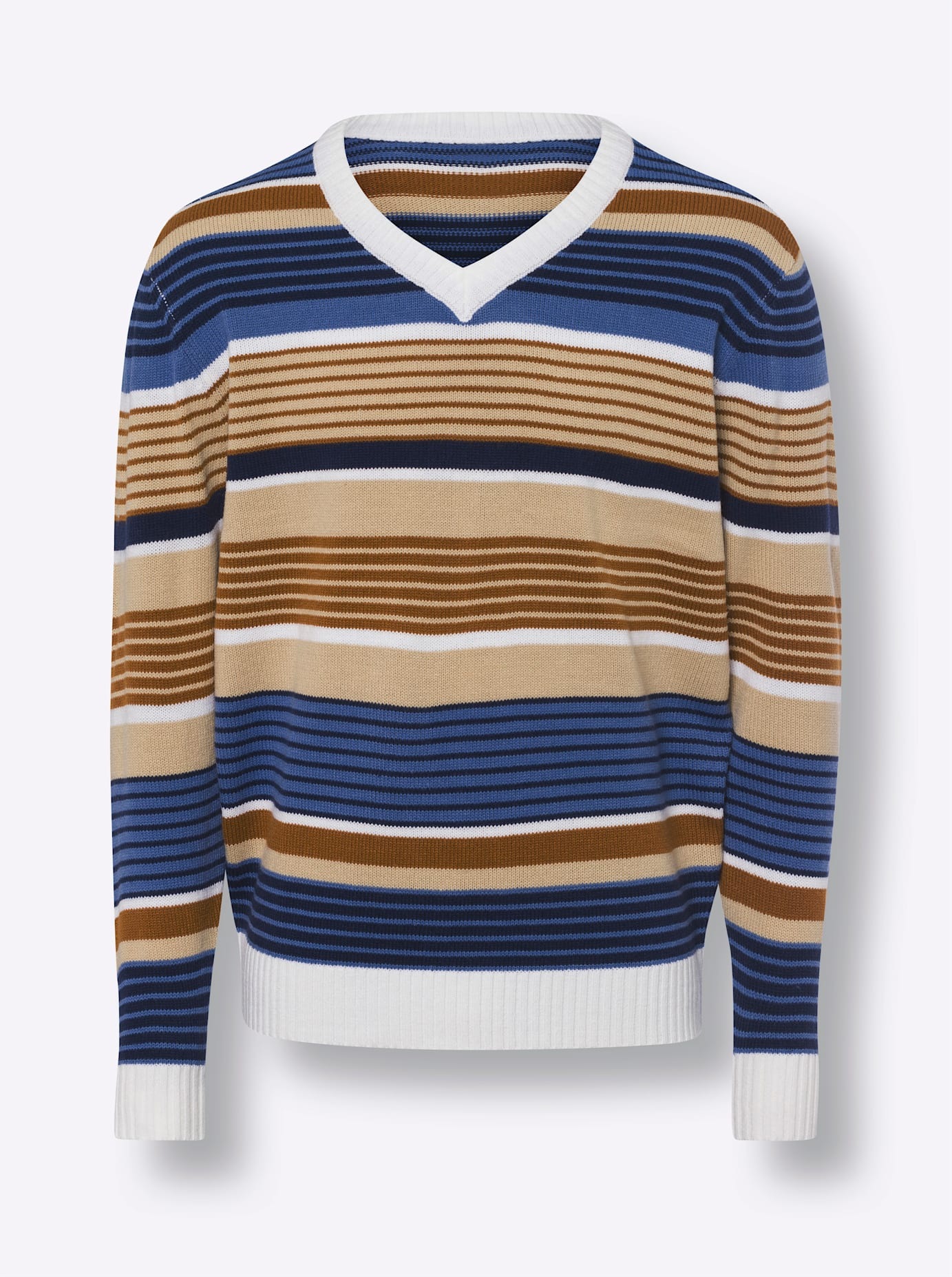 Classic V-Neck Sweater Beige/Blue Patterned Size 56 3