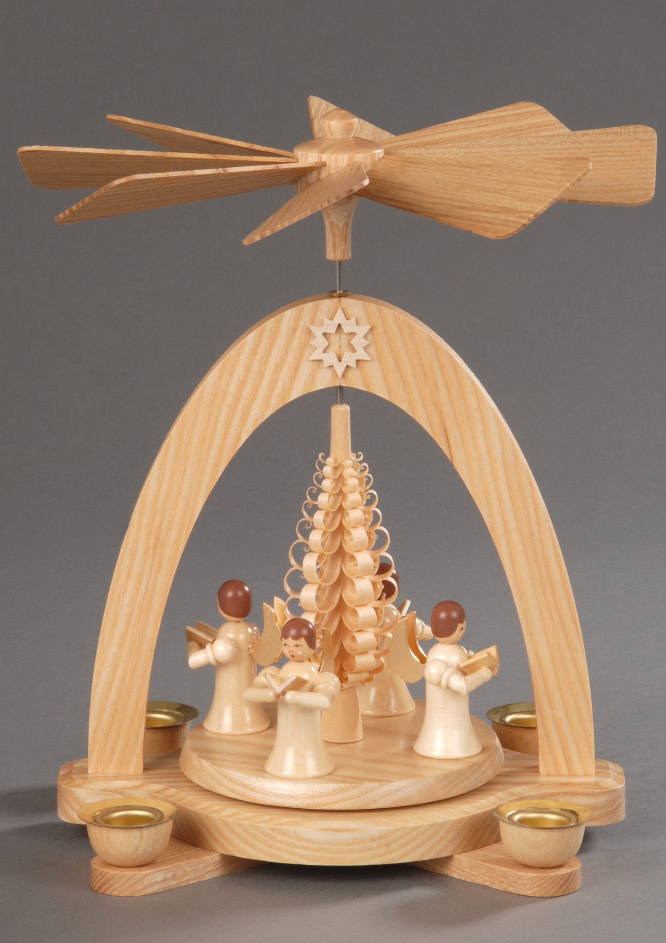 Albin Preissler Weihnachtspyramide "4 Engel mit Spanbaum, Handwerkskunst aus dem Erzgebirge" Weihnachtsdeko aus Holz