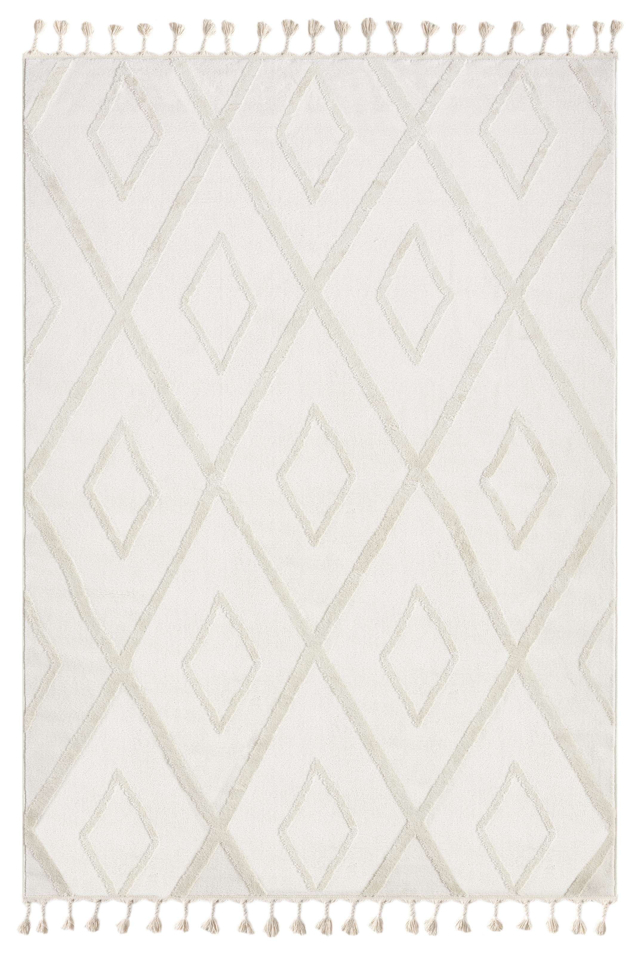 my home Teppich »Otilie« rechteckig 11 mm Höhe dichte Qualität, Woll-Look, Boho, mit Fransen und Rauten, Scandi