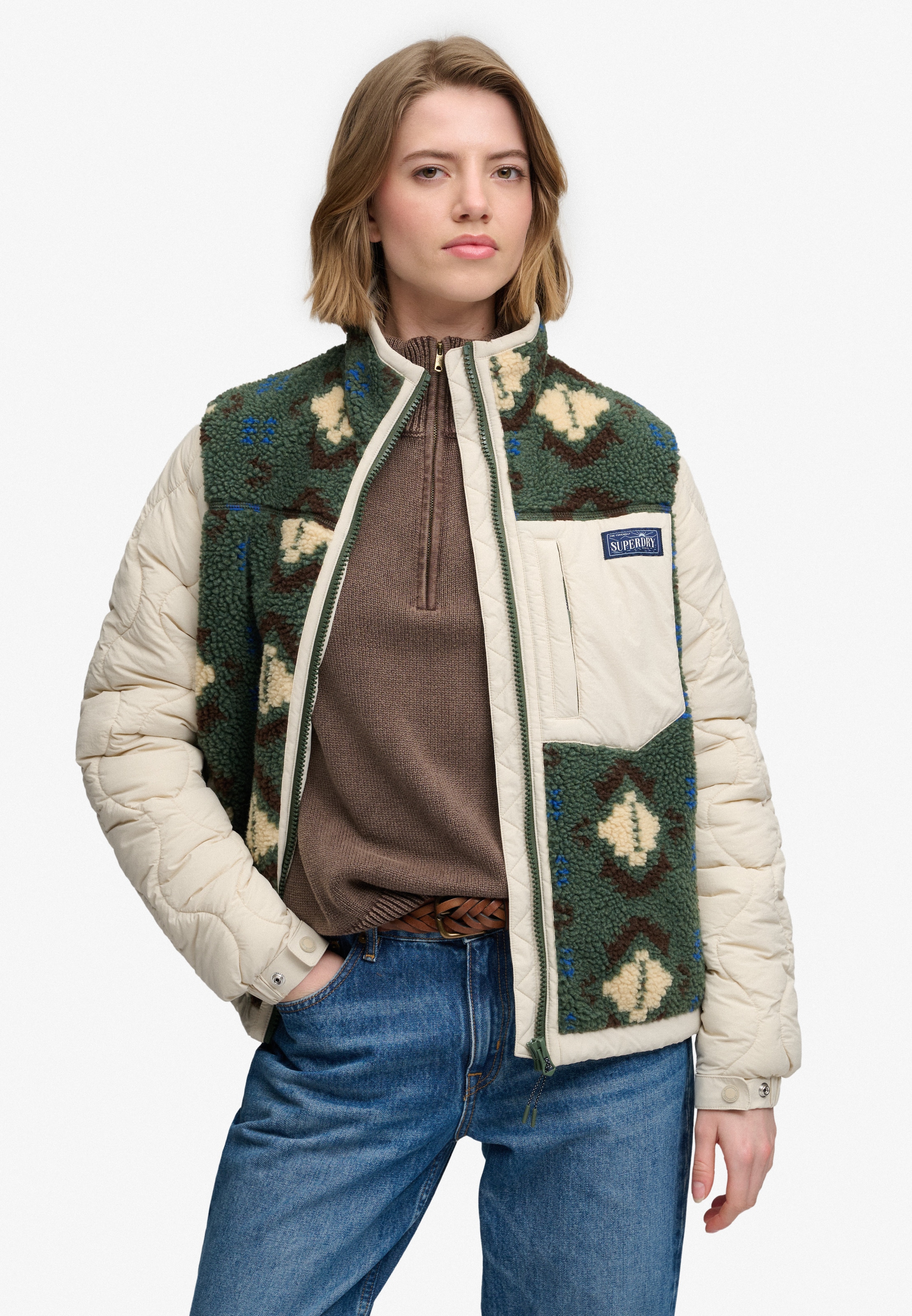 Superdry Fleecejacke »FLEECE ONION QUILT HYBRID« Kunstfaser, relaxed fit