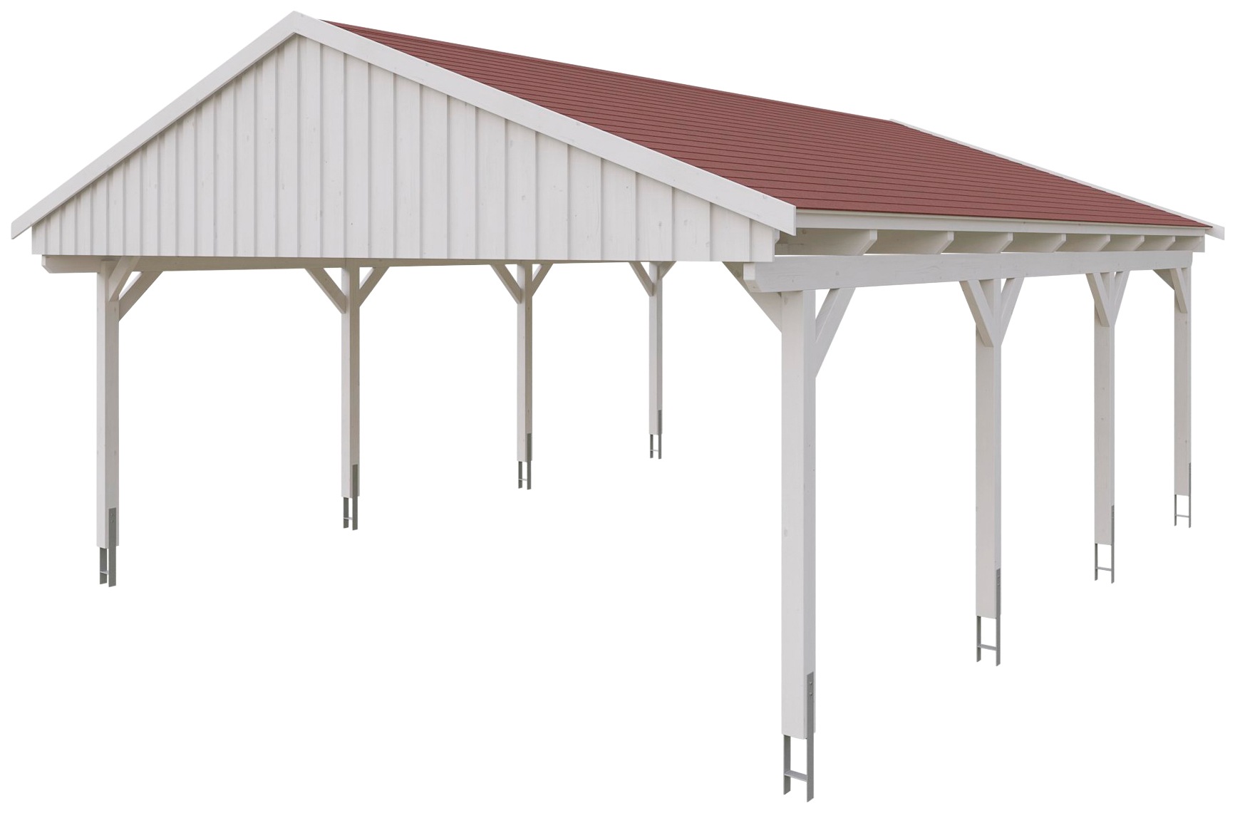 Skanholz Doppelcarport »Fichtelberg«, Leimholz-Nordisches Fichtenholz, weiß, mit roten Schindeln
