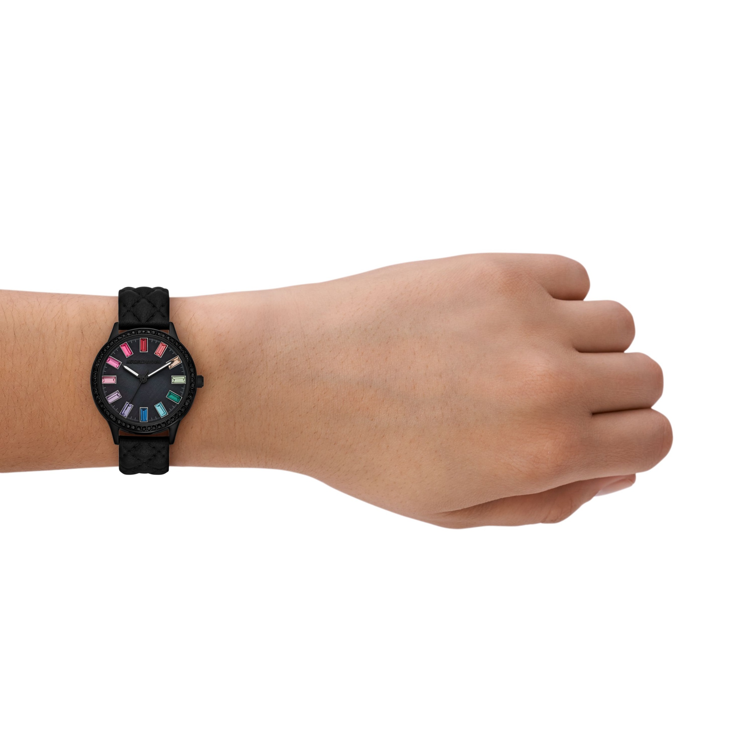 Skechers Quarzuhr »Camila« Armbanduhr, Lederarmband, analog, Glassteine