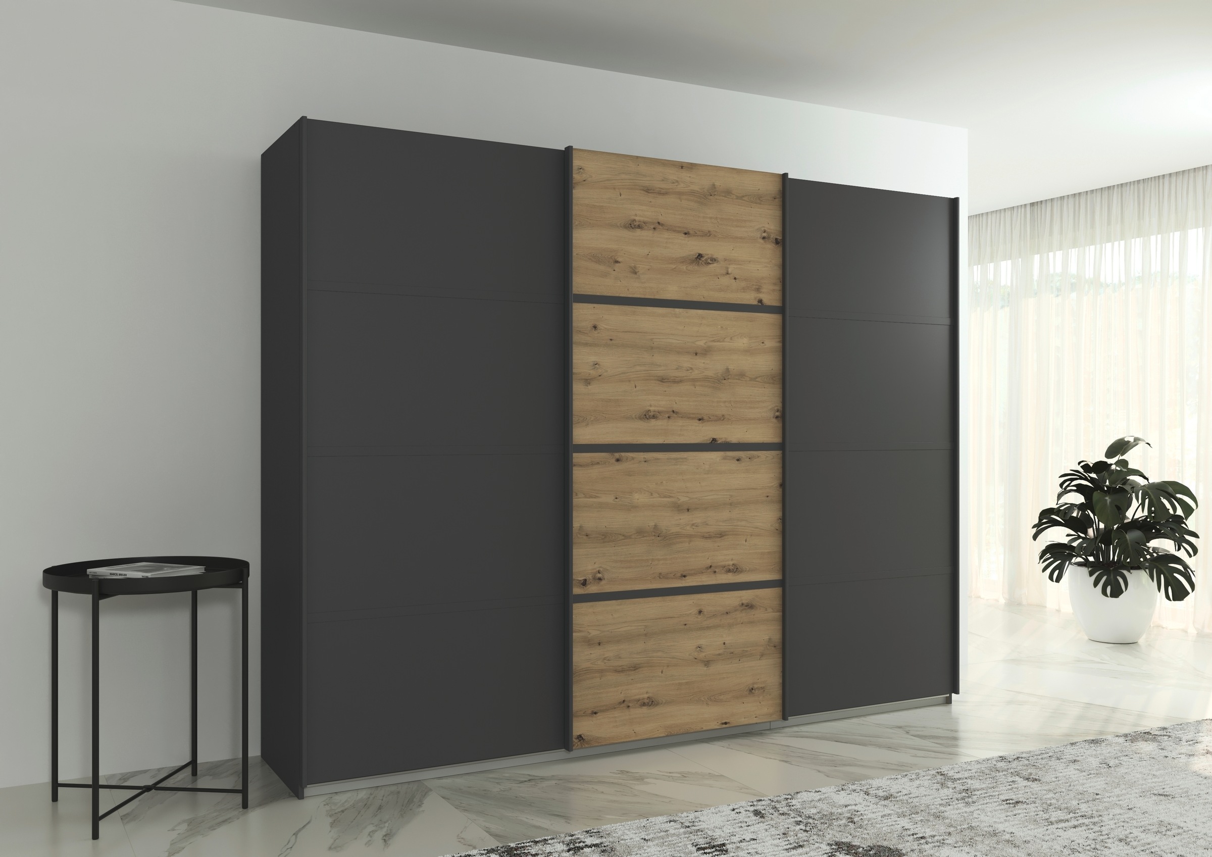 rauch Kleiderschrank »Schwebetürenschrank OTTO´s Choice Garderobe Schrank TOP ANGEBOT Avola«, (in 3 verschiedenen Ausstattungen BASIC/CLASSIC/PREMIUM), mit eleganten Zierleisten in Chrom, Schwarz oder Weiß MADE IN GERMANY